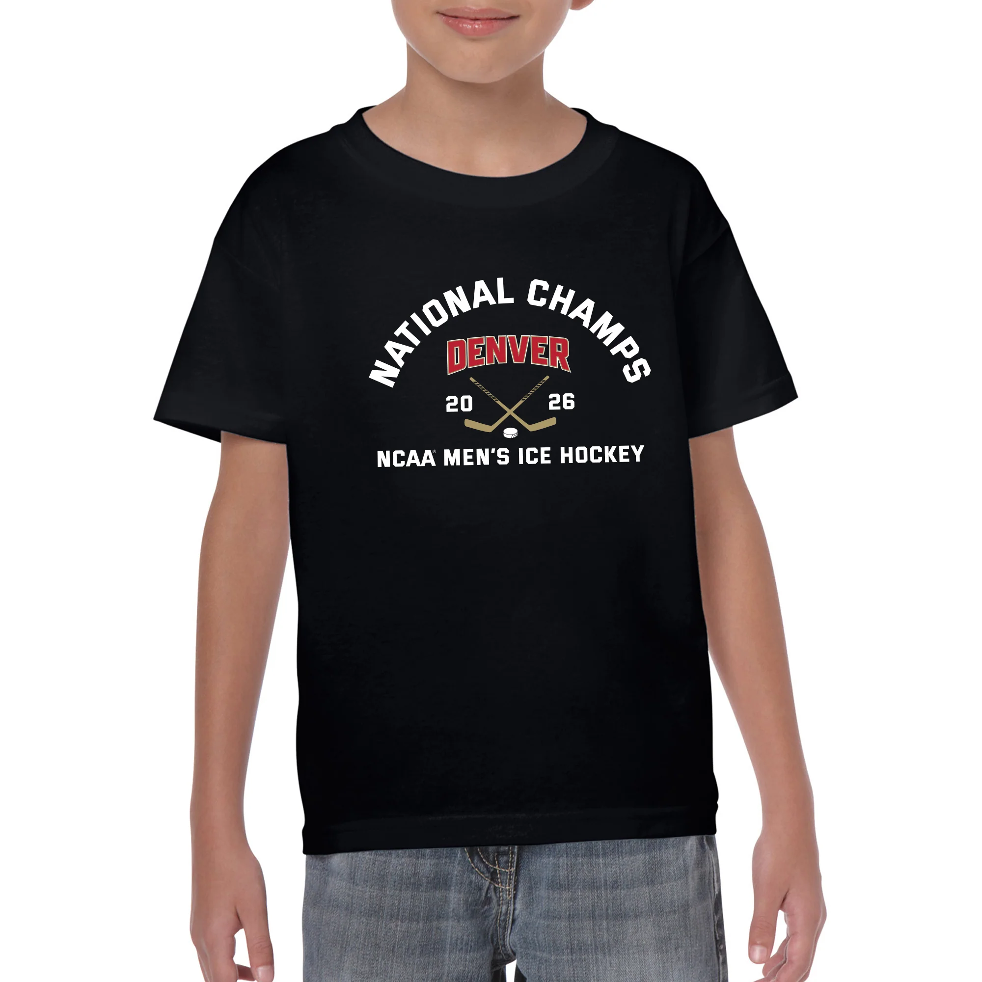 Denver 2026 Hockey National Champions Blocked Shot Youth T-Shirt - Image 4