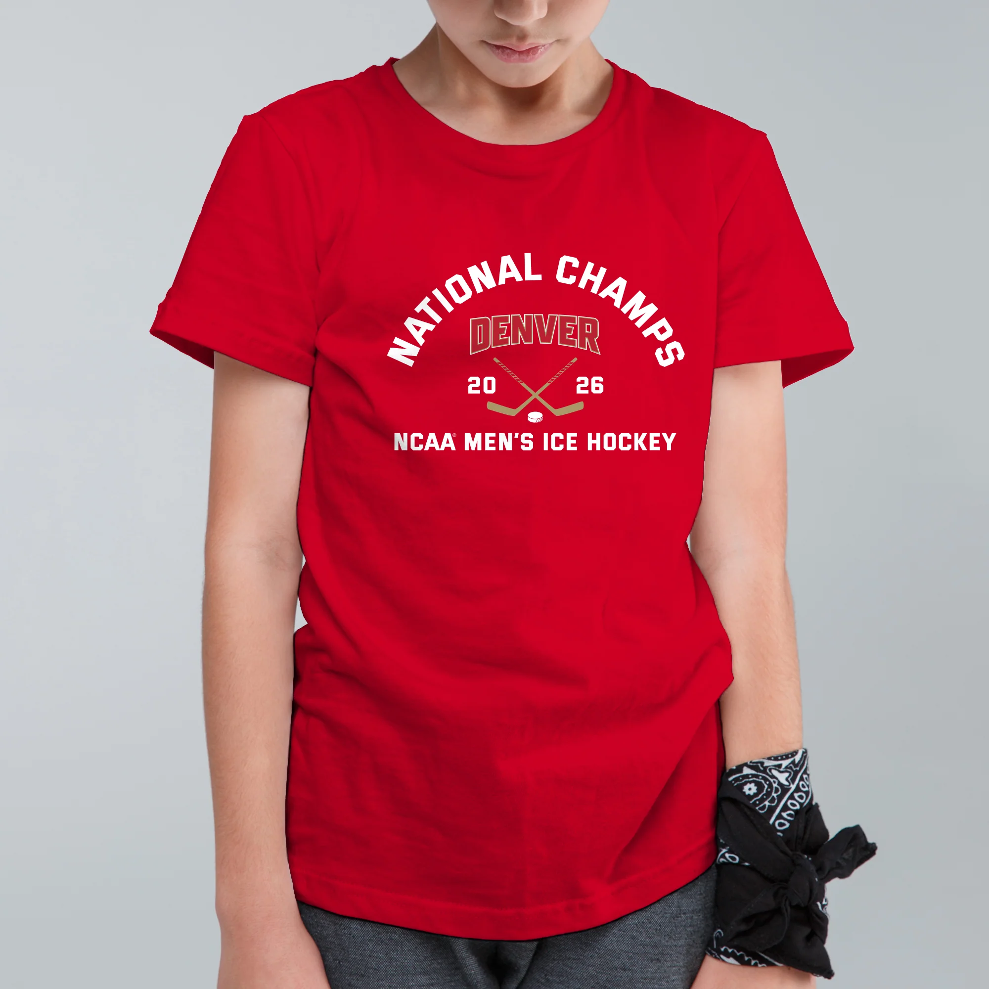 Denver 2026 Hockey National Champions Blocked Shot Youth T-Shirt - Image 7