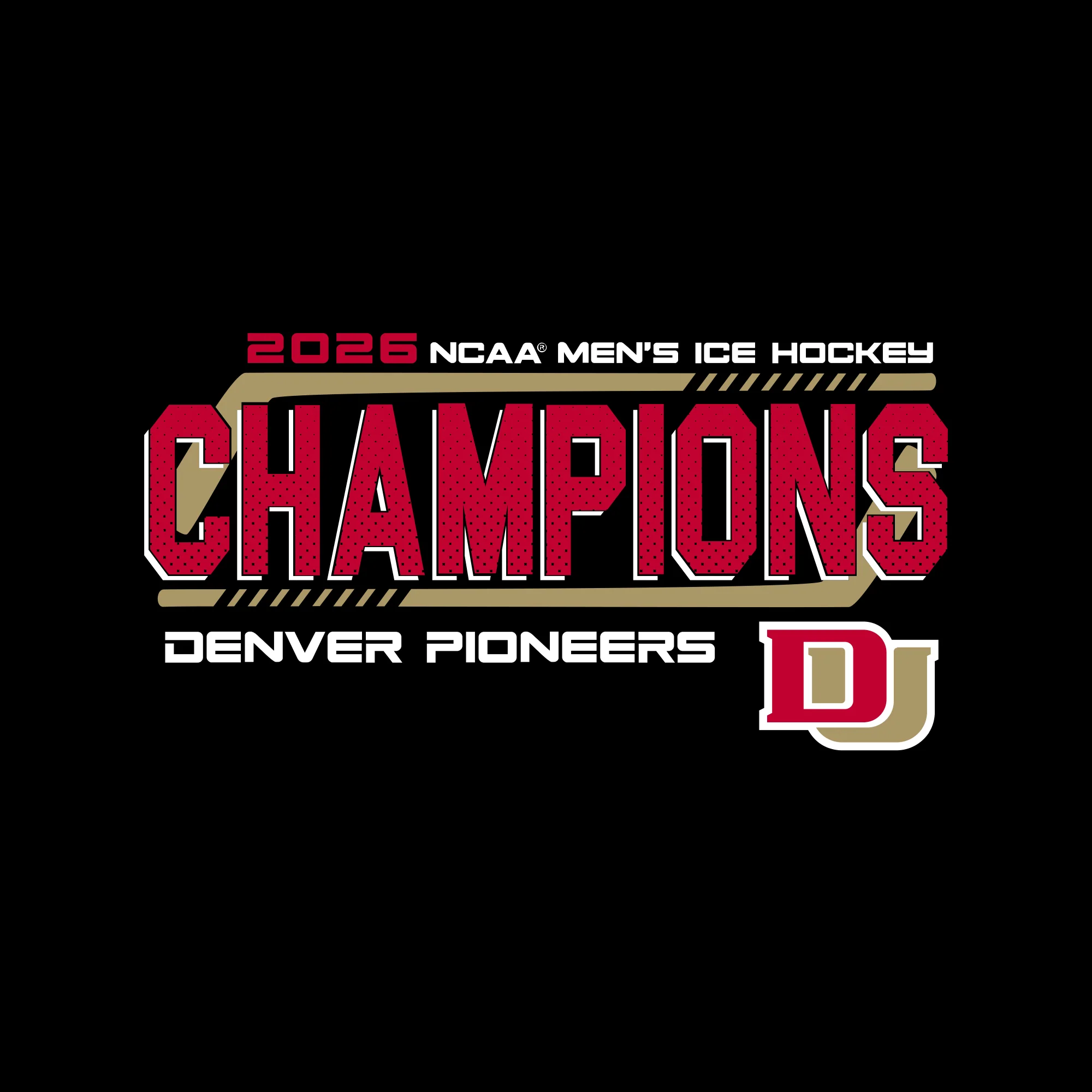 Denver 2026 Hockey National Champions Hockey Frame T-Shirt - Black - Image 2