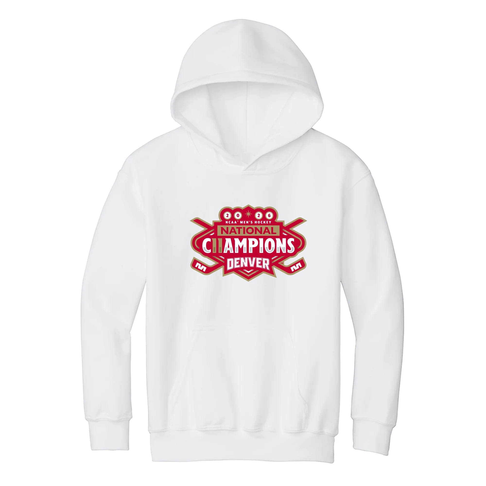 Denver 2026 Hockey National Champions Logo Youth Hoodie - White