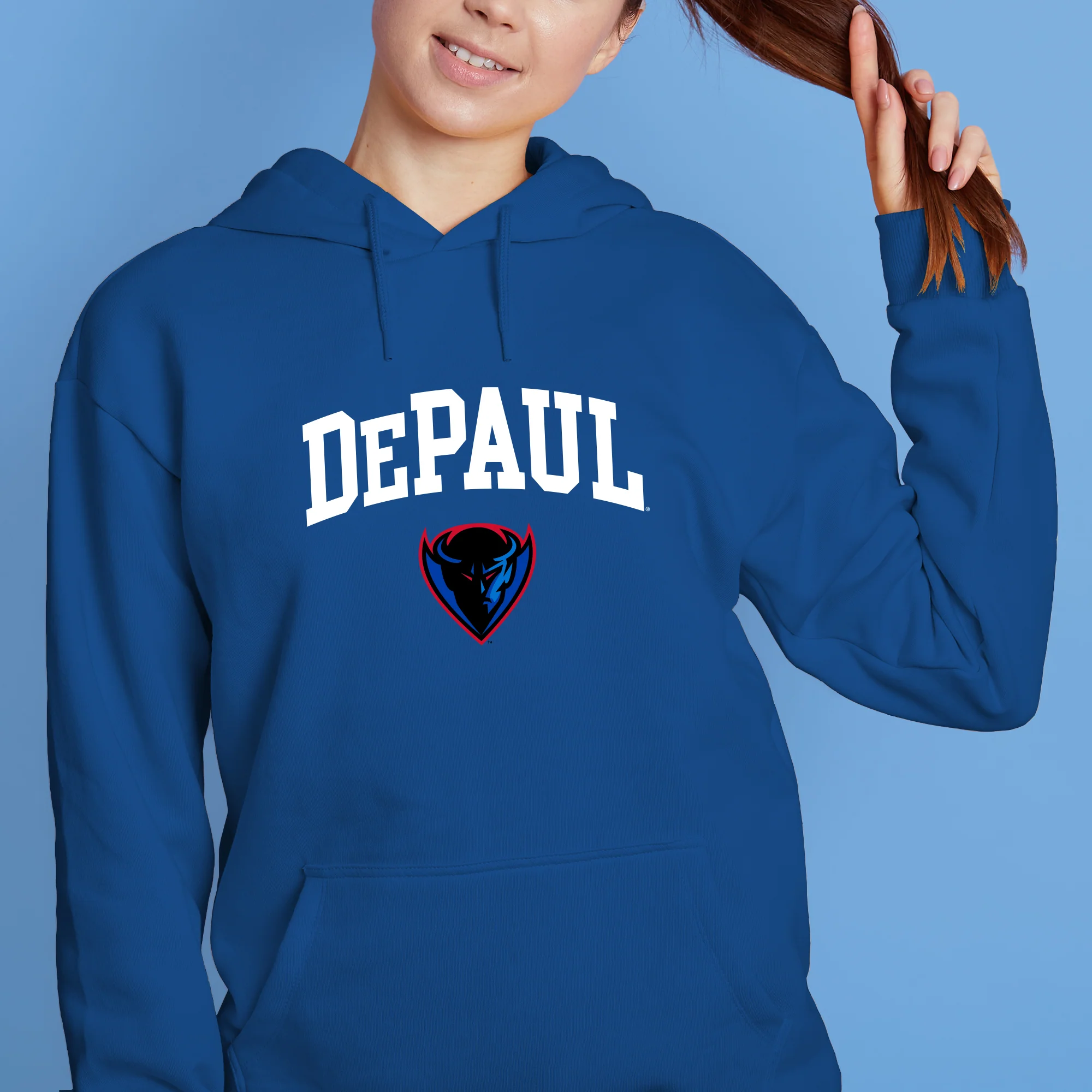 DePaul Arch Logo Hoodie - Royal - Image 4