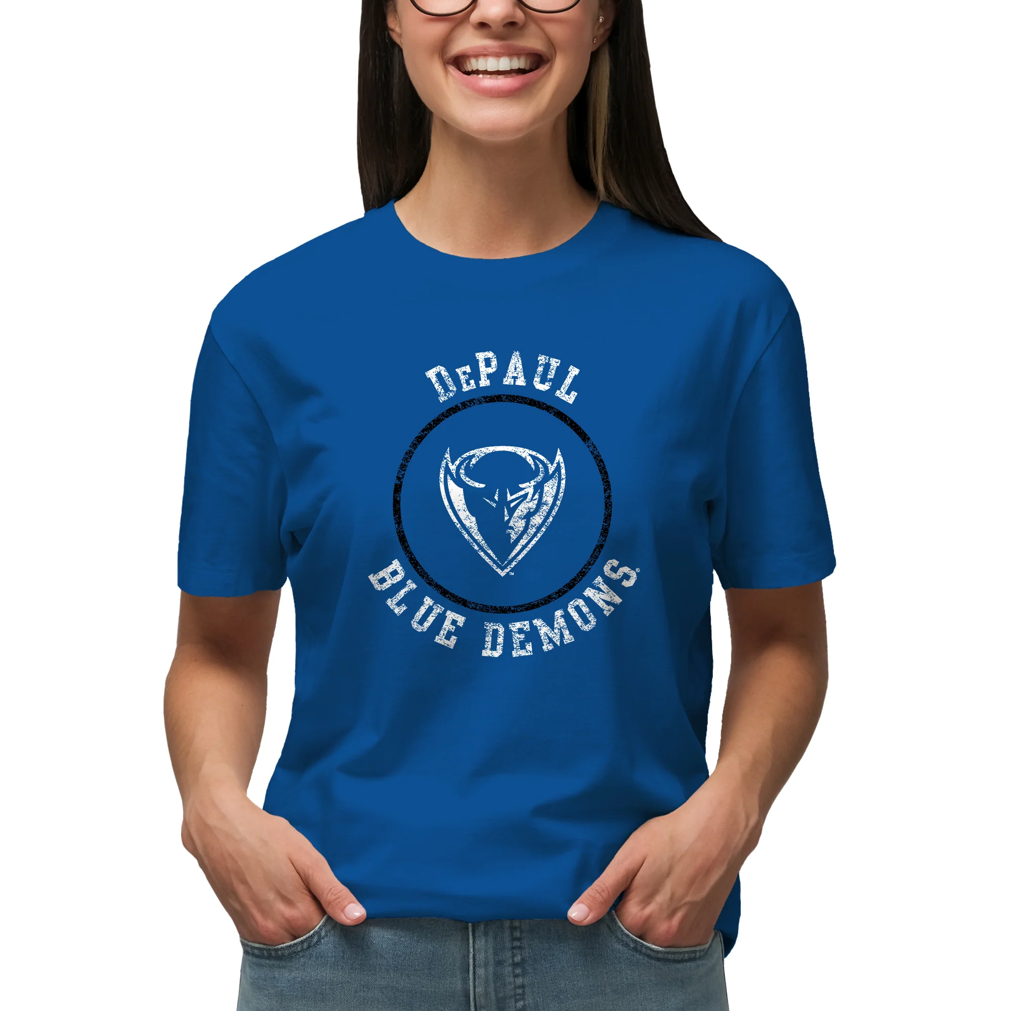 DePaul Distressed Circle Logo T-Shirt - Royal - Image 4