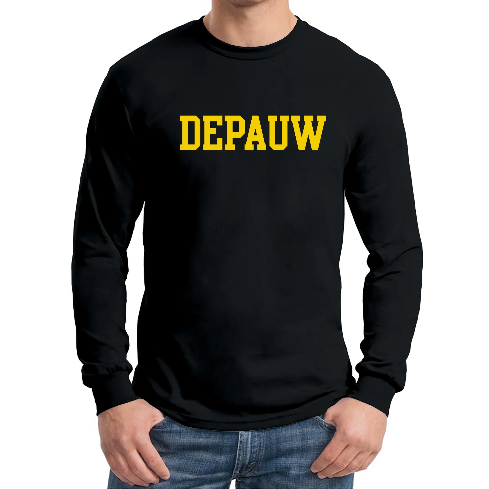 DePauw University Tigers Basic Block Long Sleeve T-Shirt - Black - Image 3