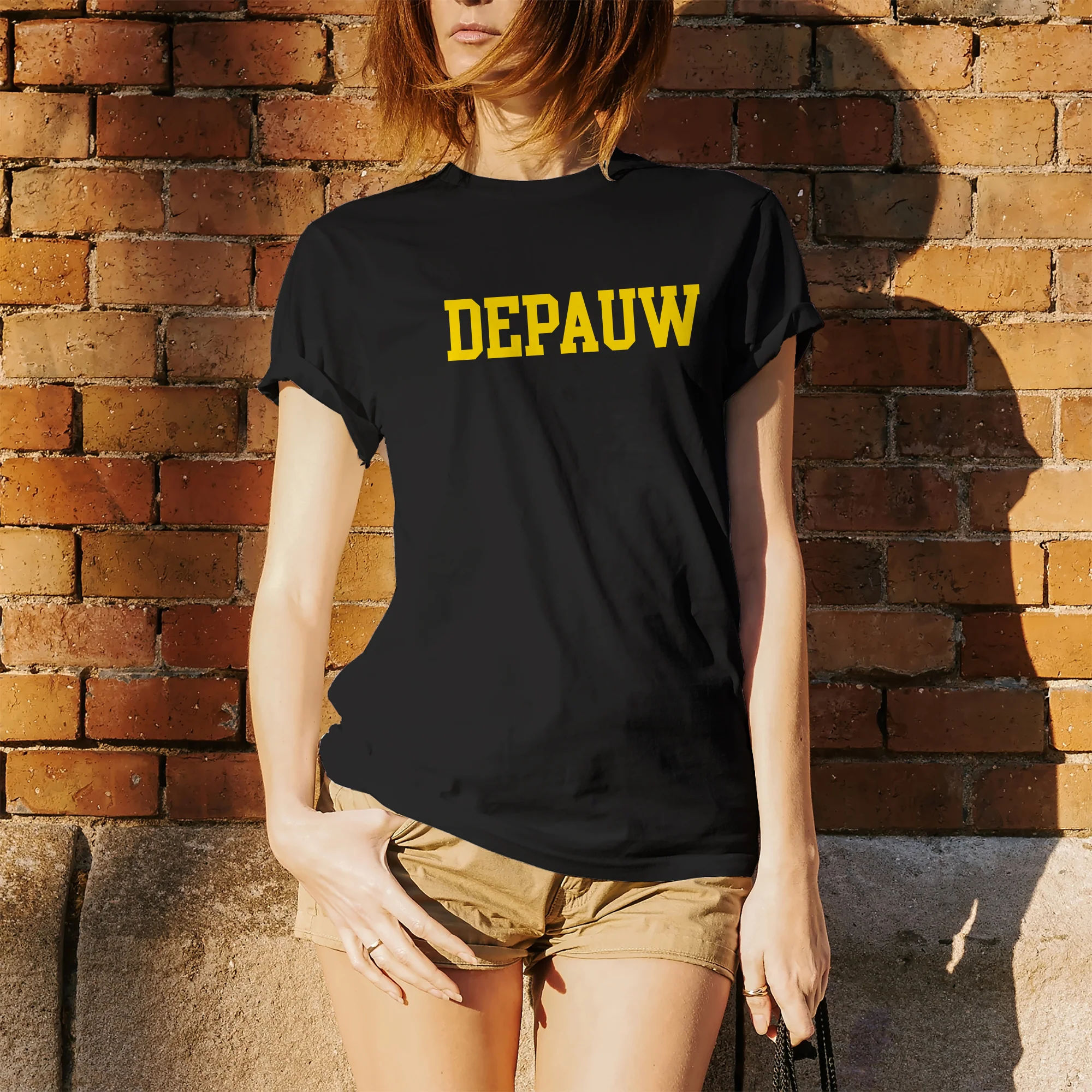 DePauw University Tigers Basic Block Short Sleeve T Shirt - Black - Image 4