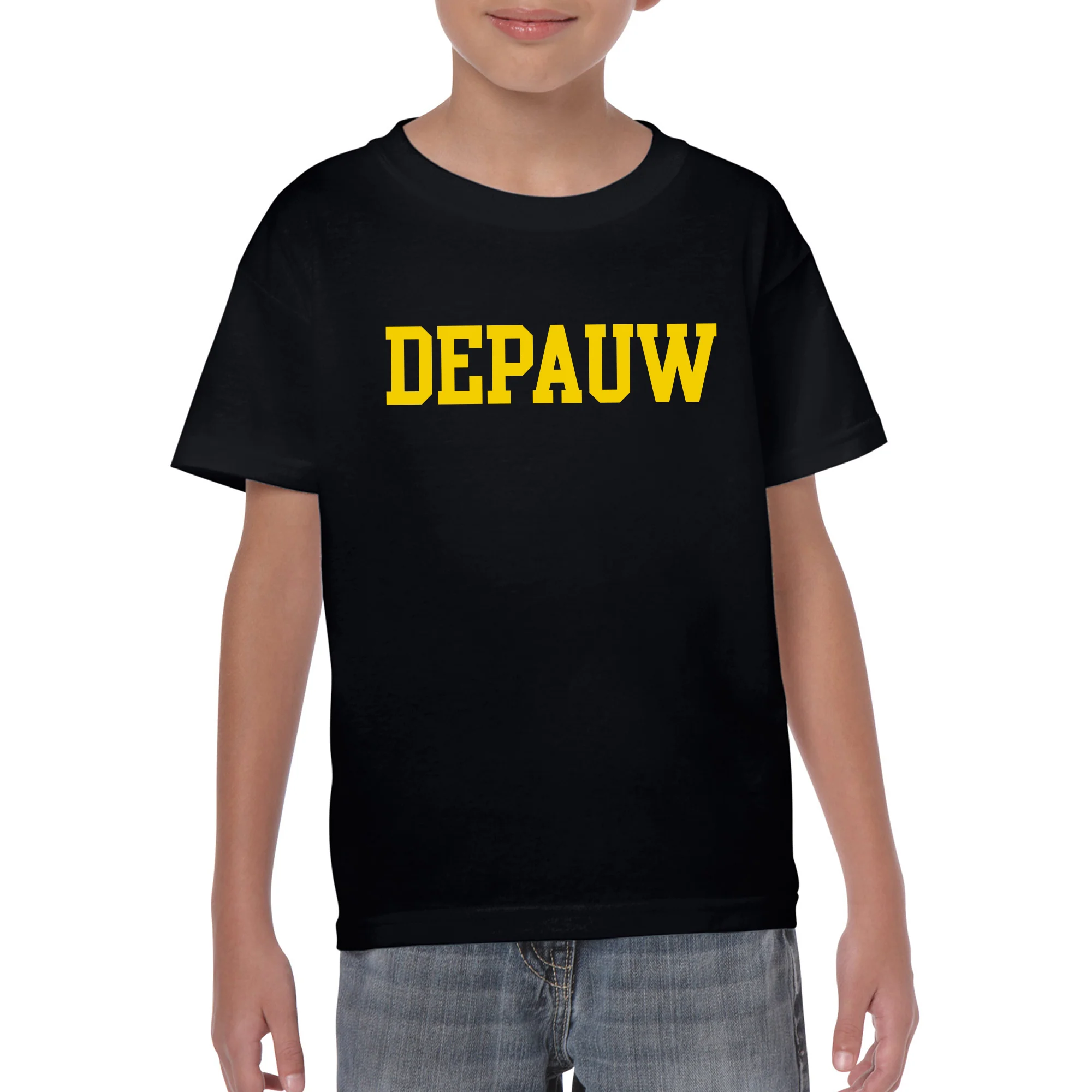 DePauw University Tigers Basic Block Youth Short Sleeve T Shirt - Black - Image 3