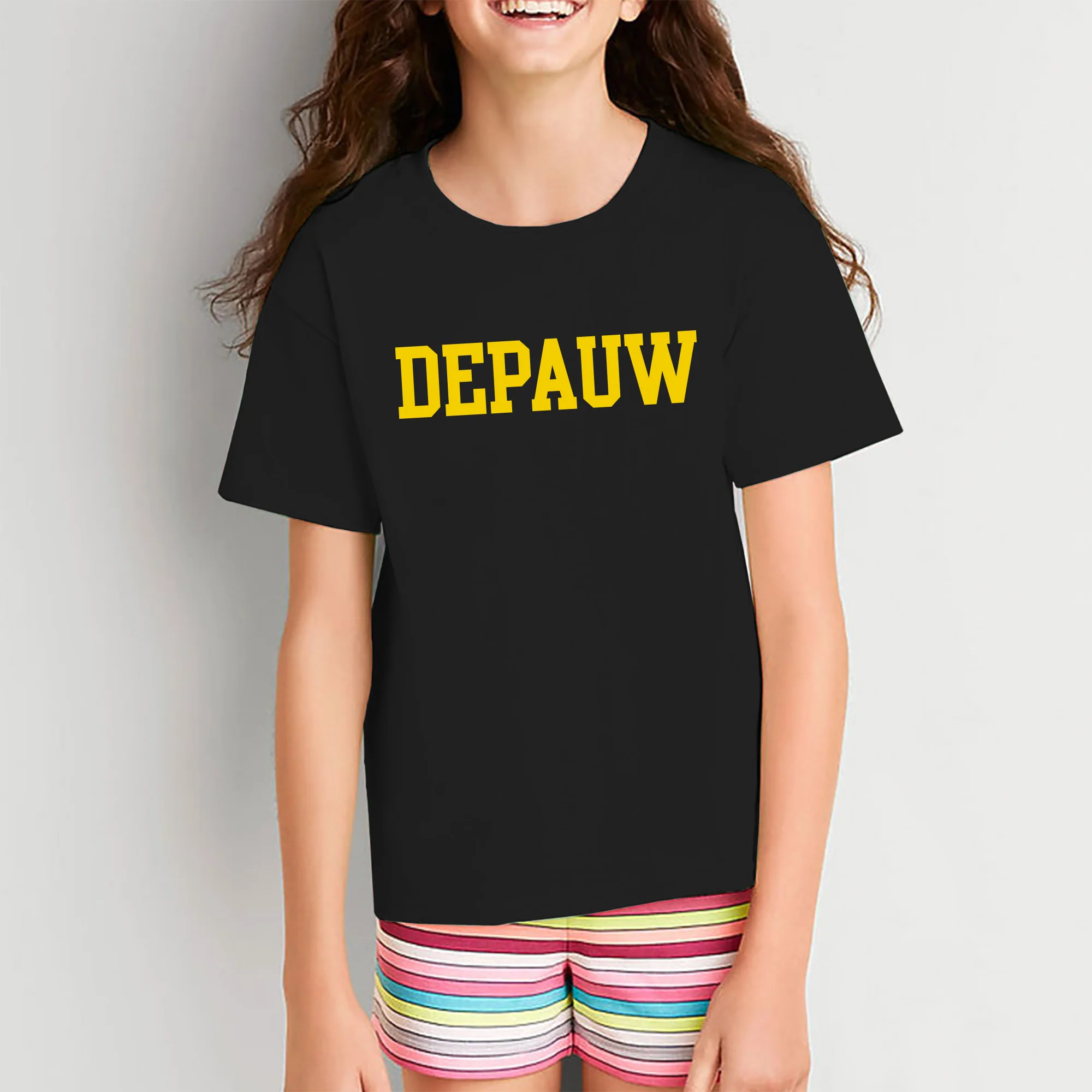DePauw University Tigers Basic Block Youth Short Sleeve T Shirt - Black - Image 4