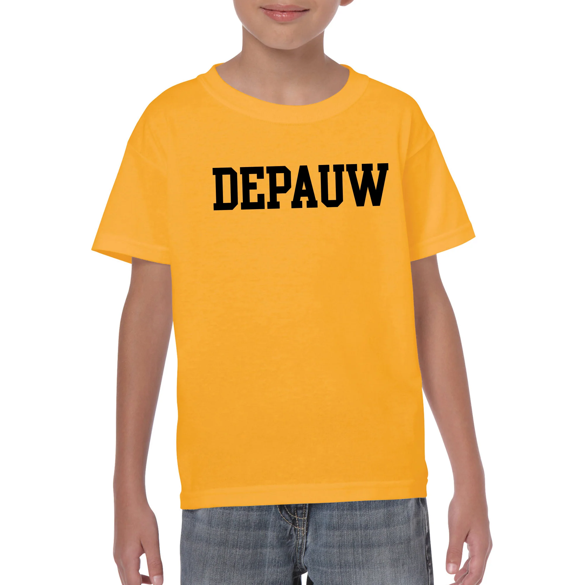 DePauw University Tigers Basic Block Youth Short Sleeve T Shirt - Gold - Image 3