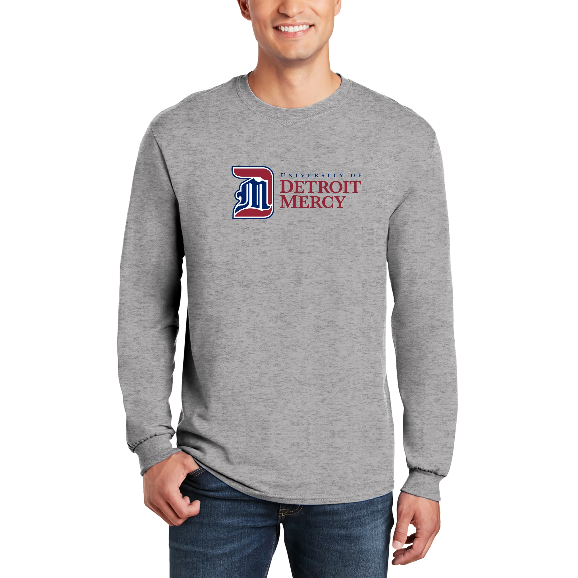 Detroit Mercy Institutional Logo Long Sleeve - Sport Grey - Image 3