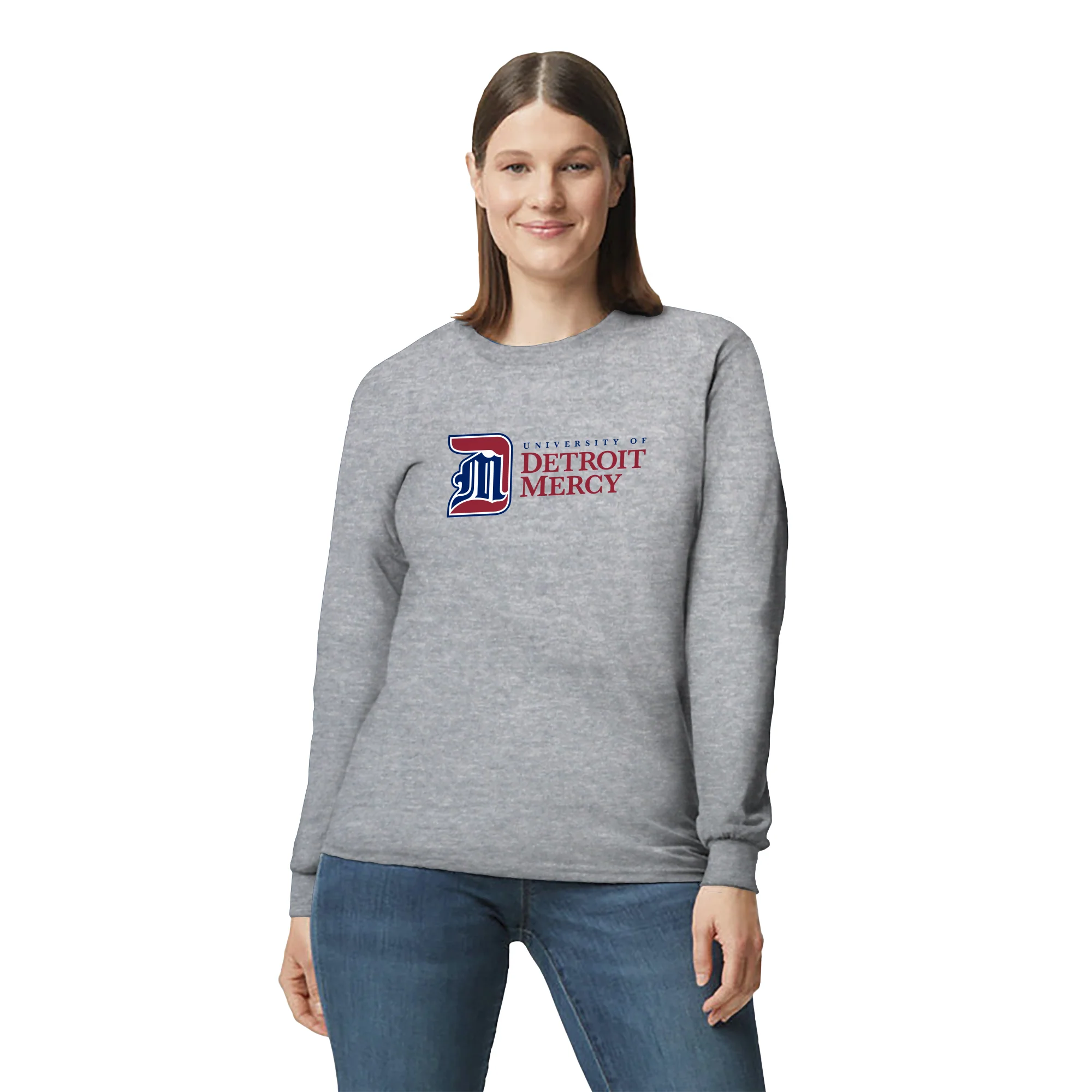 Detroit Mercy Institutional Logo Long Sleeve - Sport Grey - Image 4