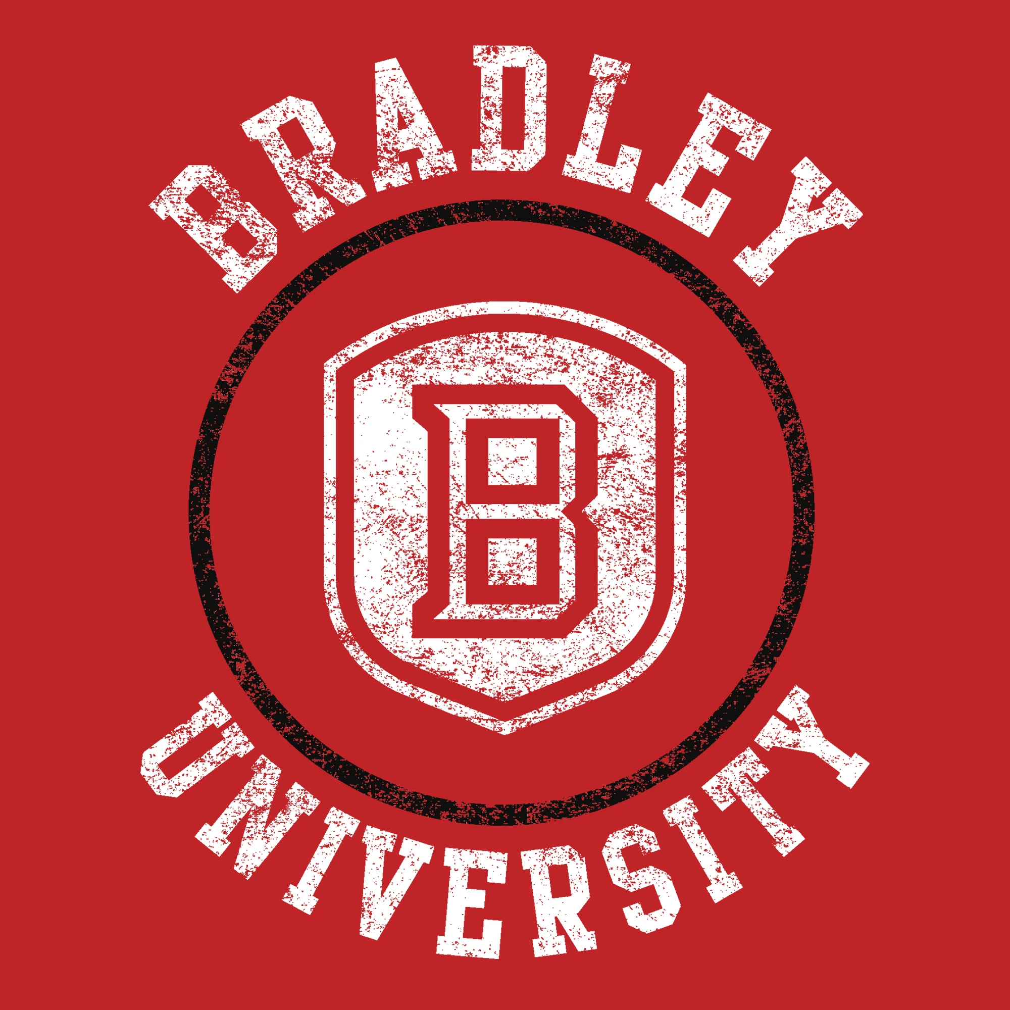 Bradley University Braves Distressed Circle Logo Basic Cotton Short Sleeve T Shirt - Red - Image 2
