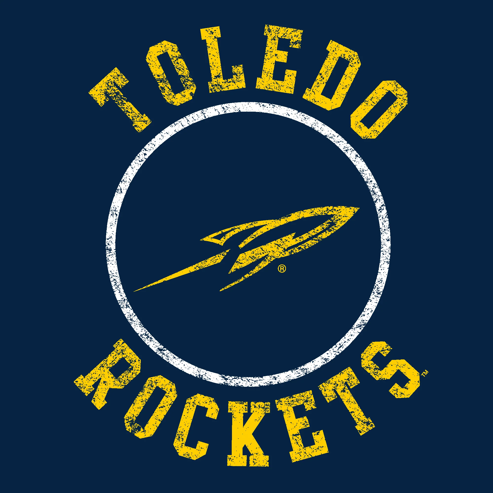 University of Toledo Rockets Distressed Circle Logo Basic Cotton Short Sleeve T Shirt - Navy - Image 2