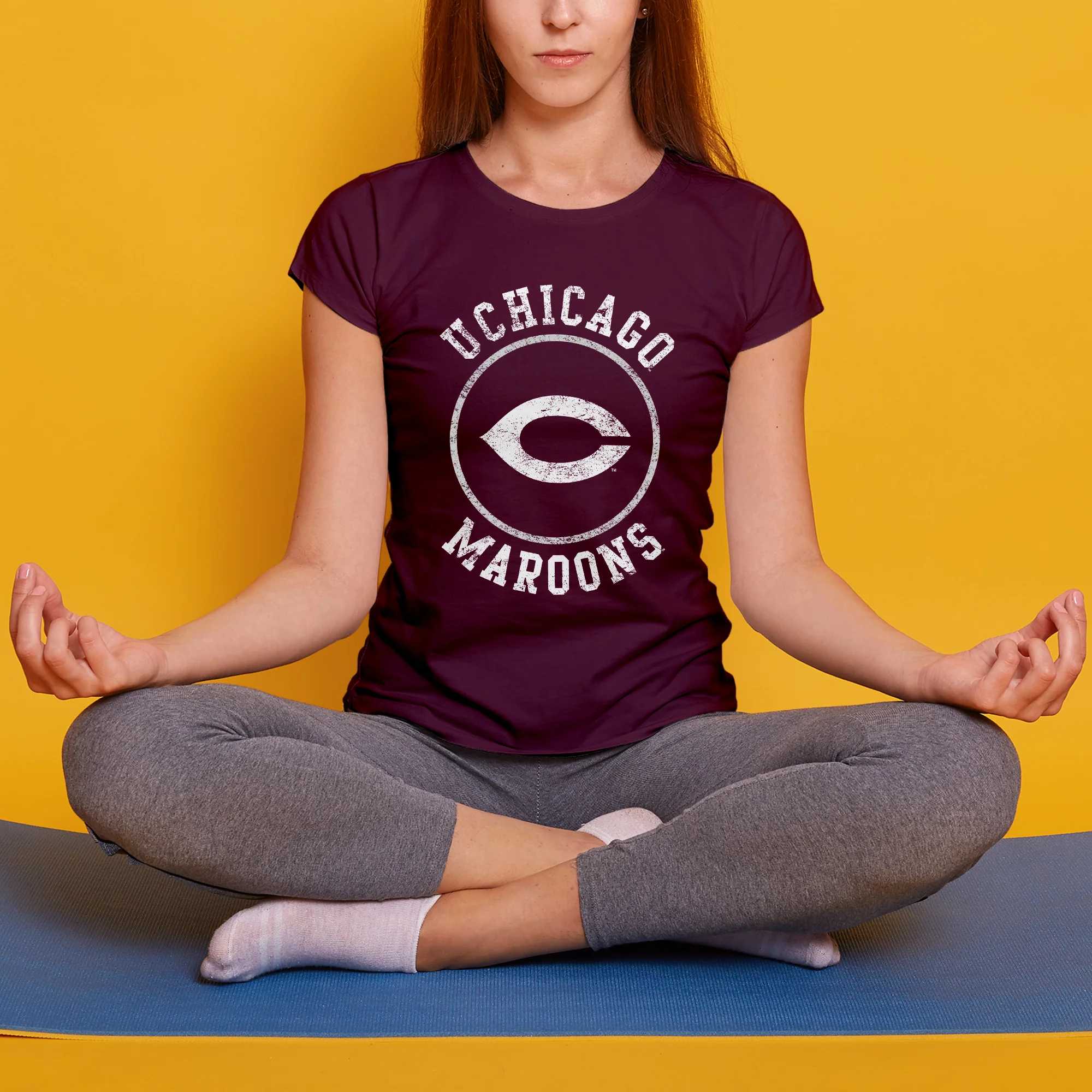 University of Chicago Maroons Distressed Circle Logo Basic Cotton Women's T Shirt - Maroon - Image 4