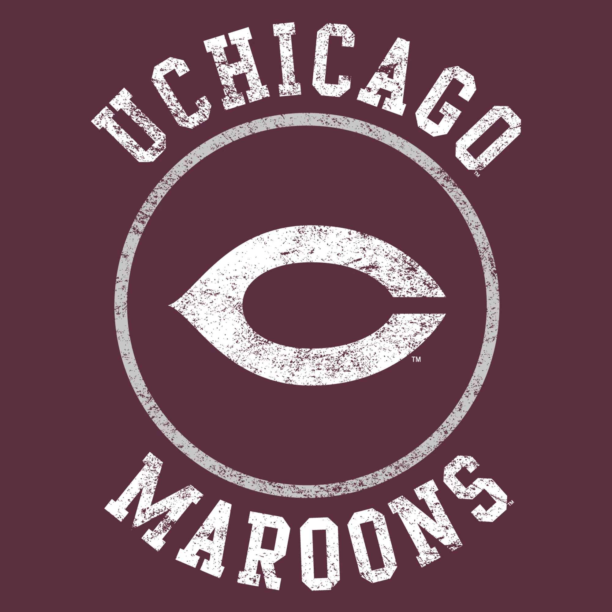 University of Chicago Maroons Distressed Circle Logo Heavy Cotton Long Sleeve T Shirt - Maroon - Image 2