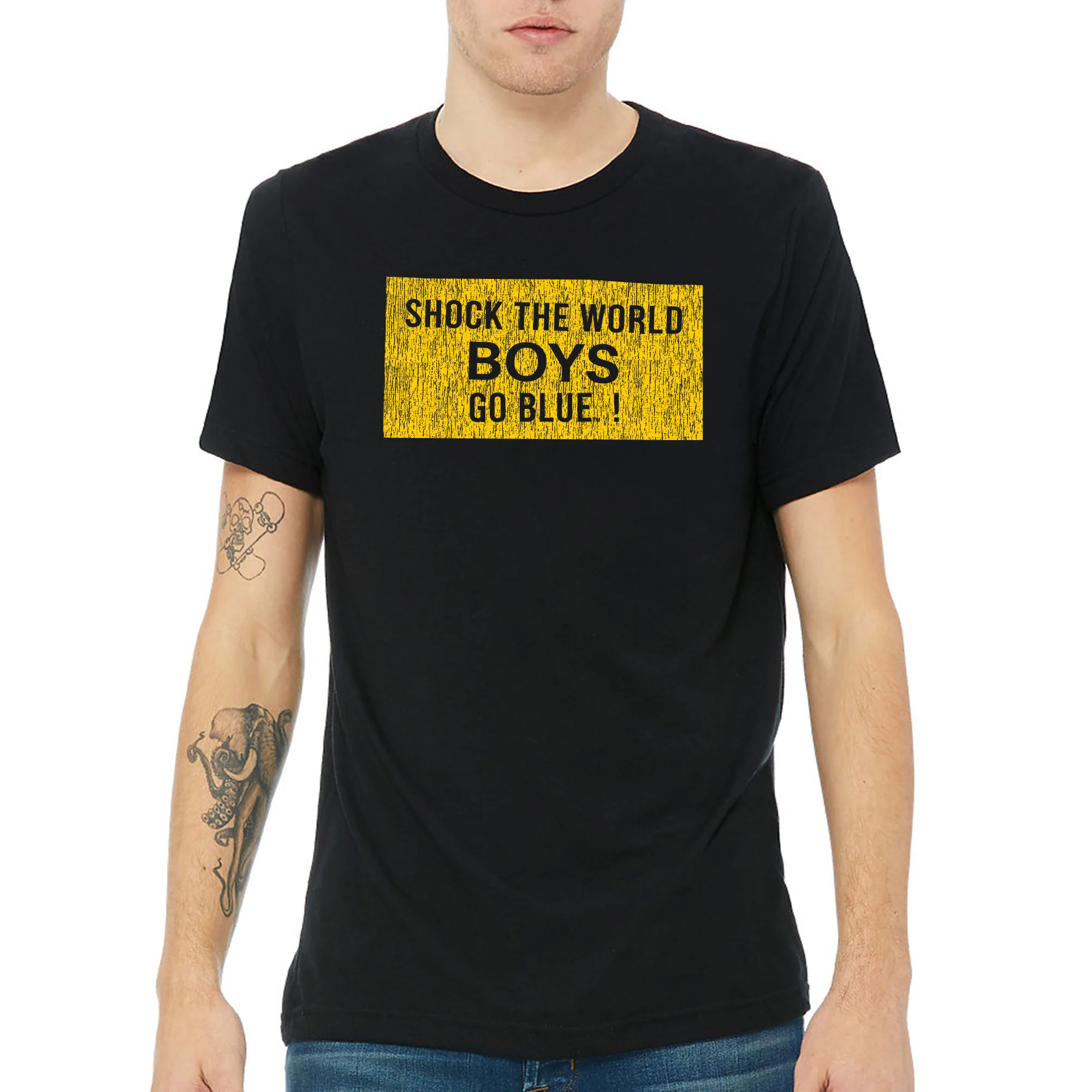 Michigan Wolverines Distressed Shock the World Triblend T-Shirt - Navy Triblend - Image 3