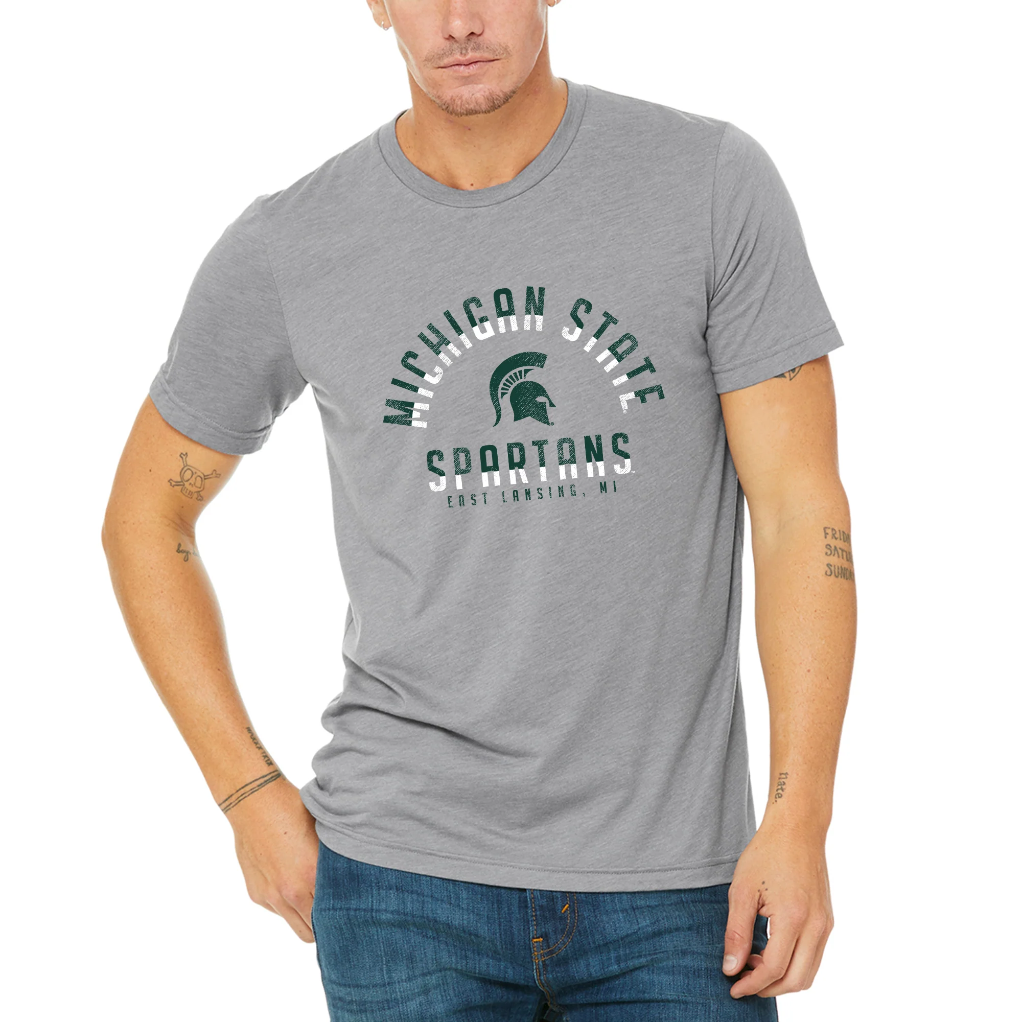 Michigan State University Spartans Division Arch Canvas Triblend Short Sleeve T Shirt - Athletic Grey - Image 3