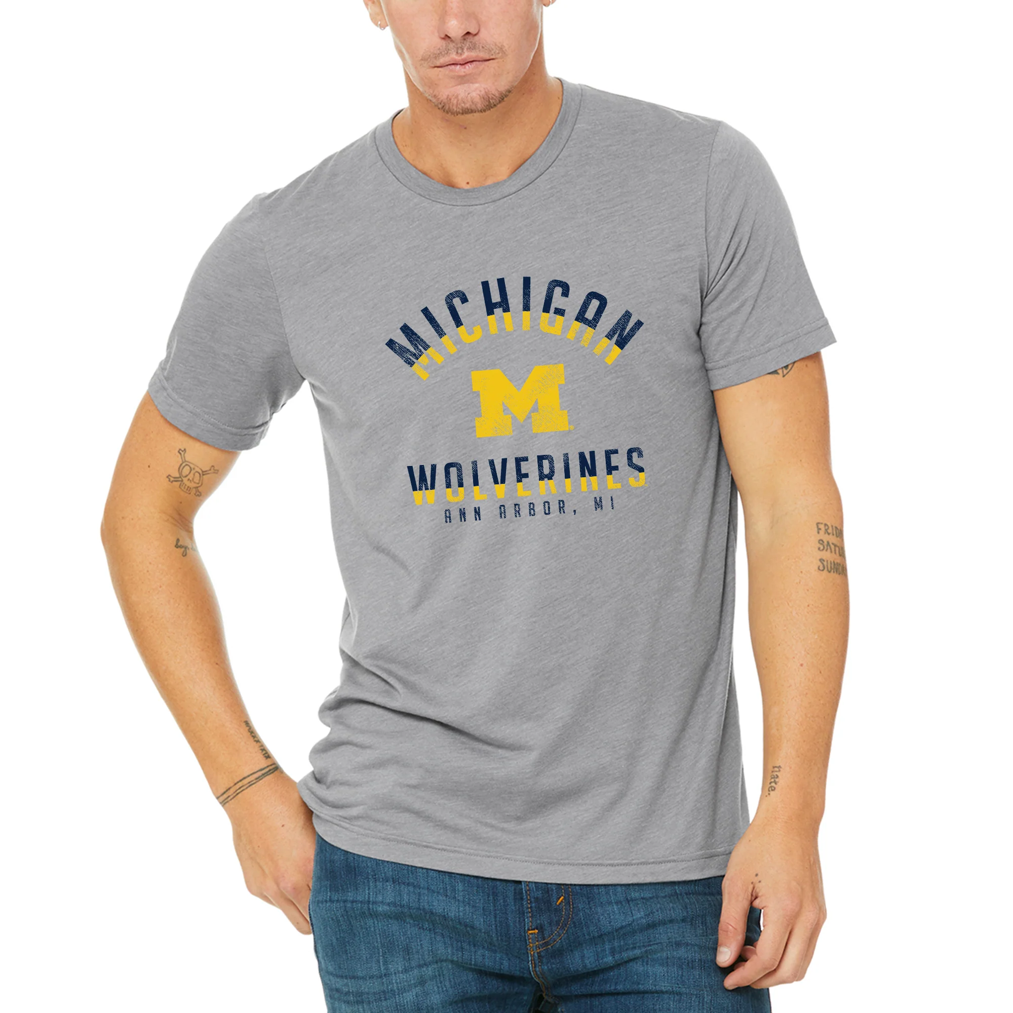 Division Arch University of Michigan Canvas Triblend Short Sleeve T Shirt - Athletic Grey - Image 3