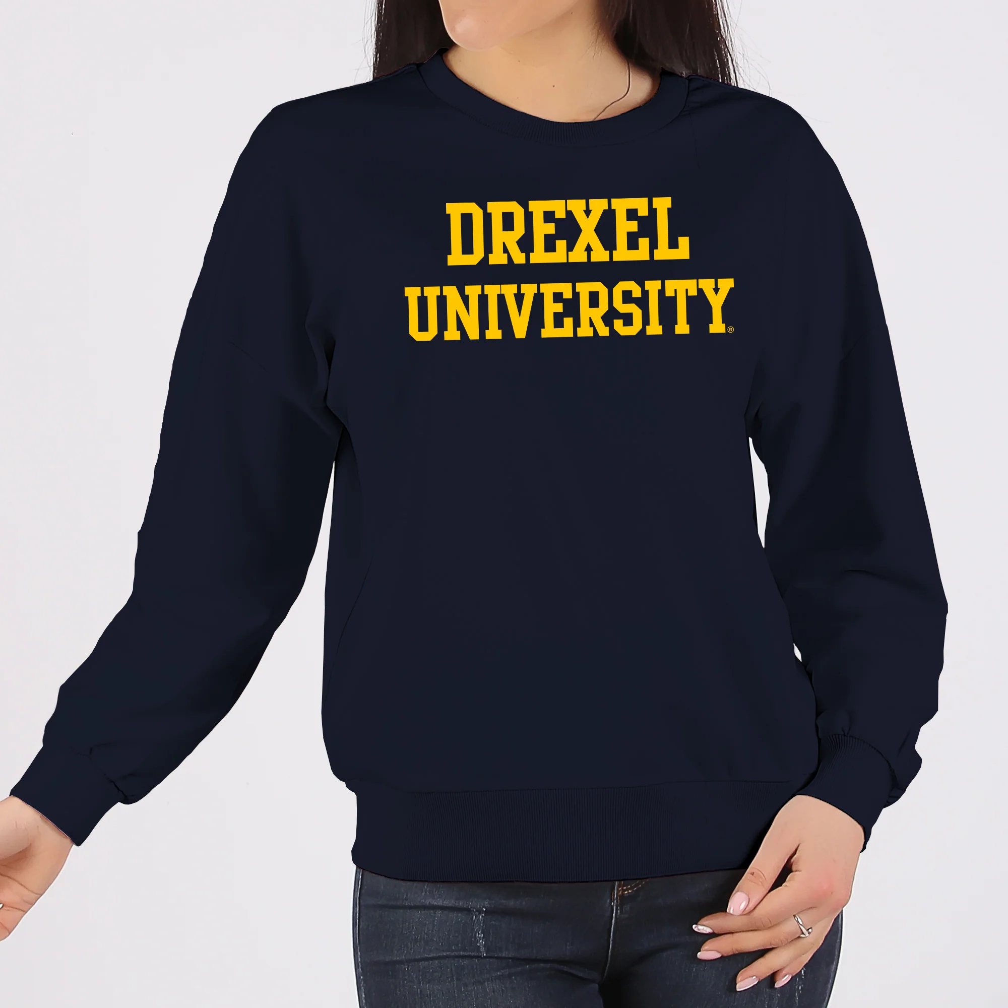 Drexel University Dragons Basic Block Crewneck Sweatshirt - Navy - Image 4
