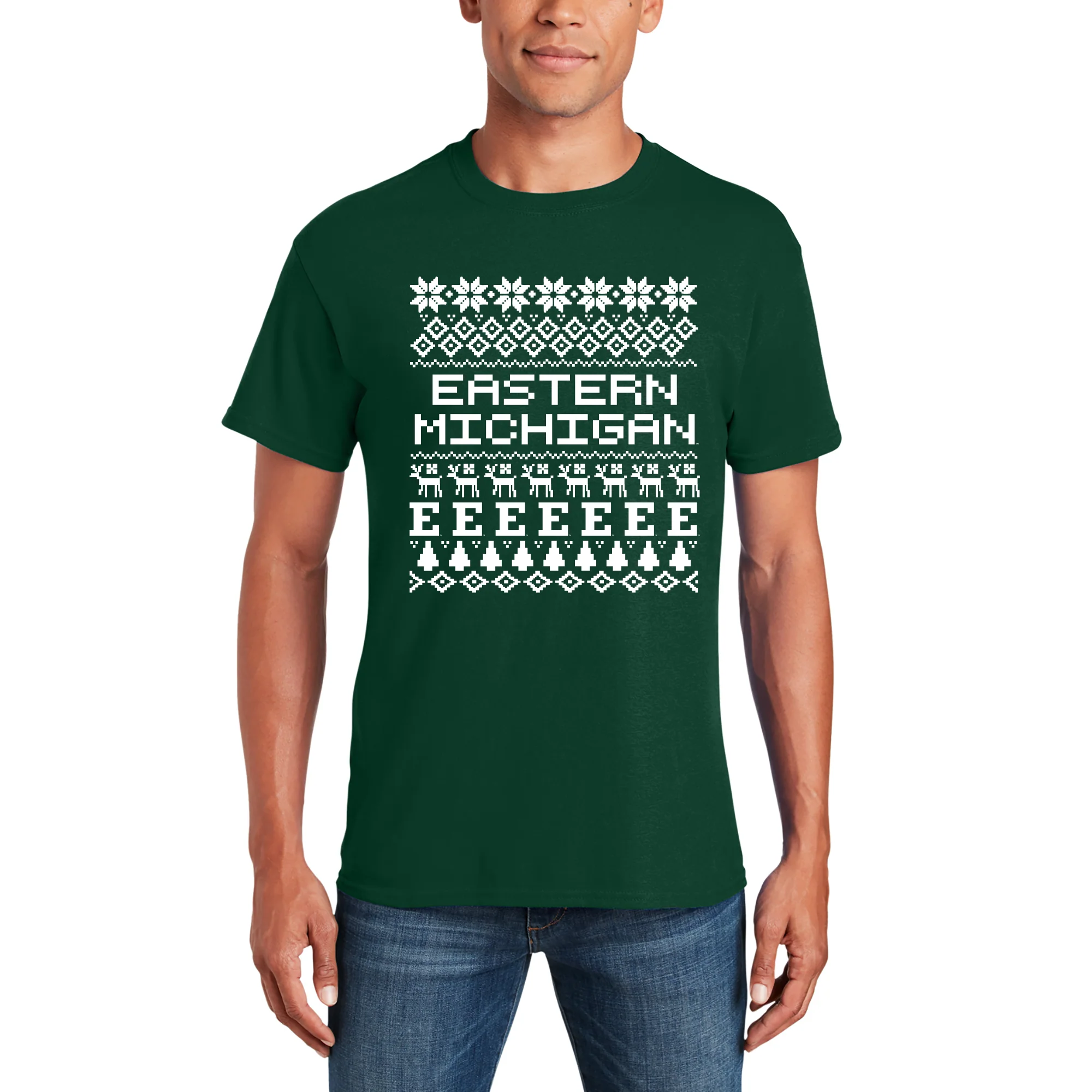 Eastern Michigan Holiday Sweater T-Shirt - Forest - Image 4