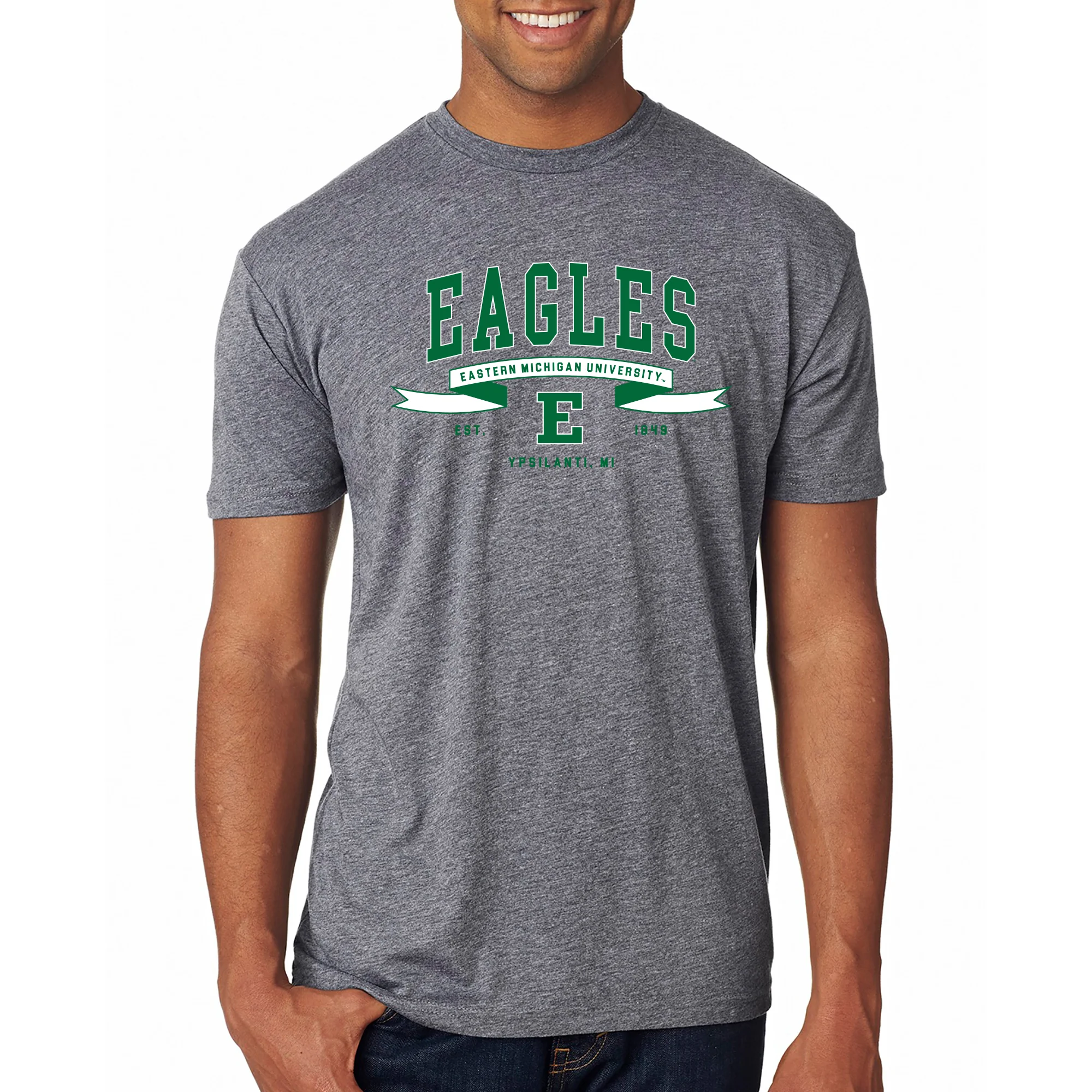 Eastern Michigan Ribbon Flight NLA Triblend T-Shirt - Premium Heather - Image 3
