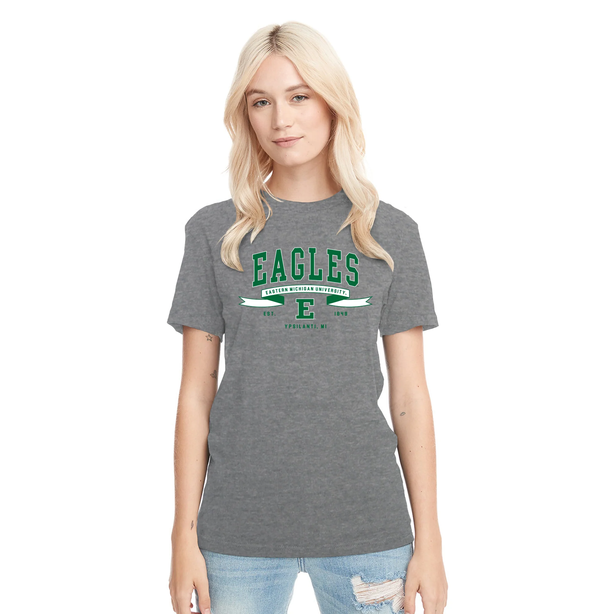 Eastern Michigan Ribbon Flight NLA Triblend T-Shirt - Premium Heather - Image 4