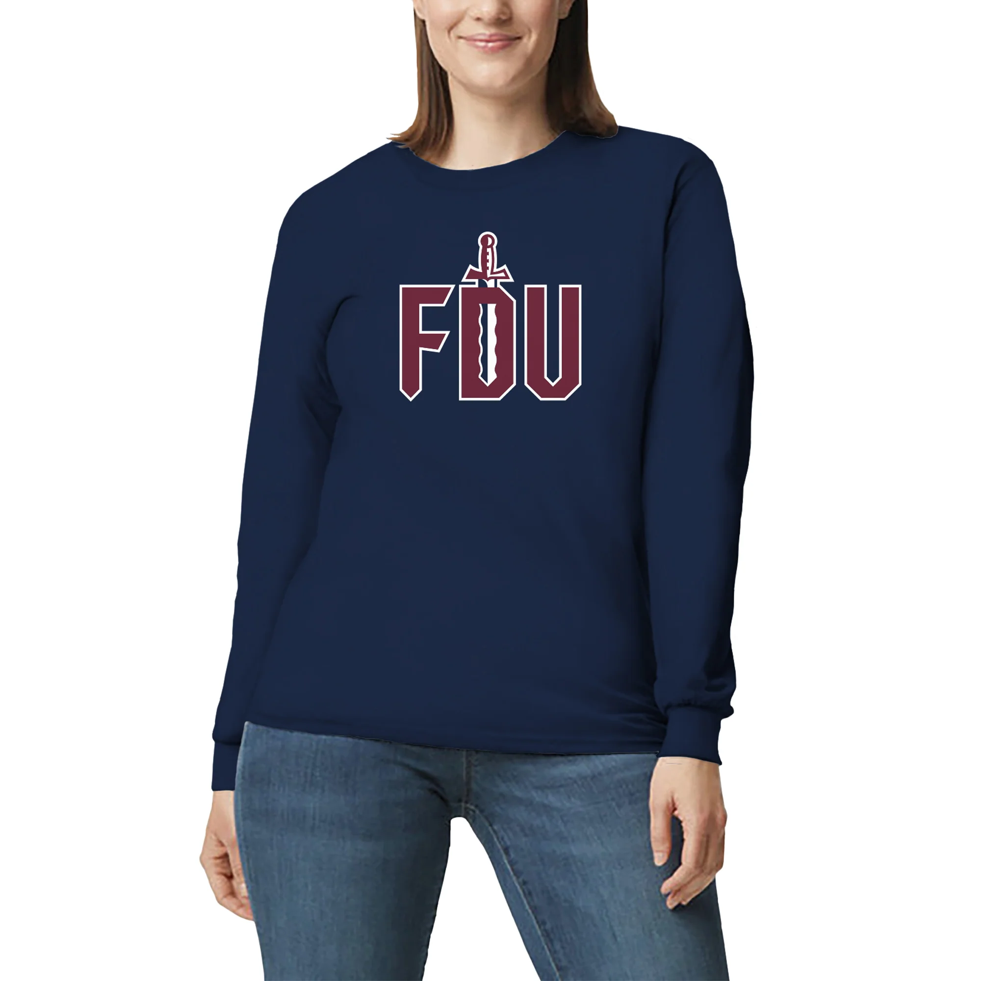 FDU Knights Primary Logo Long Sleeve - Navy - Image 4