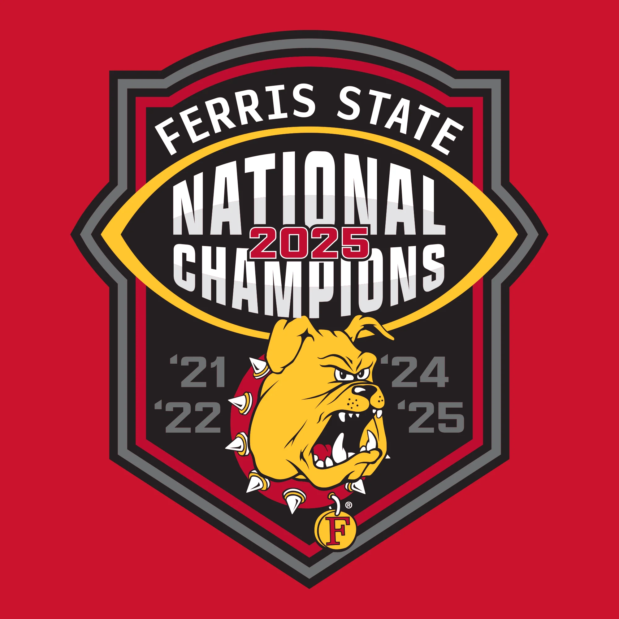 Ferris State 2025 Football National Champions Youth T-Shirt - Red - Image 2