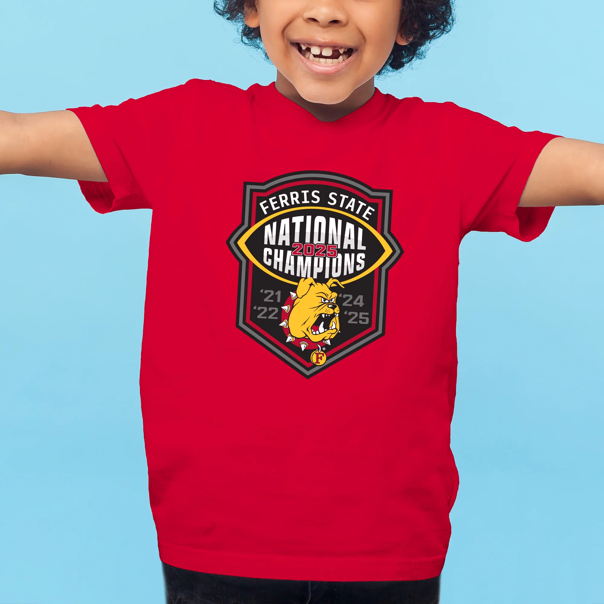 Ferris State 2025 Football National Champions Youth T-Shirt - Red - Image 3