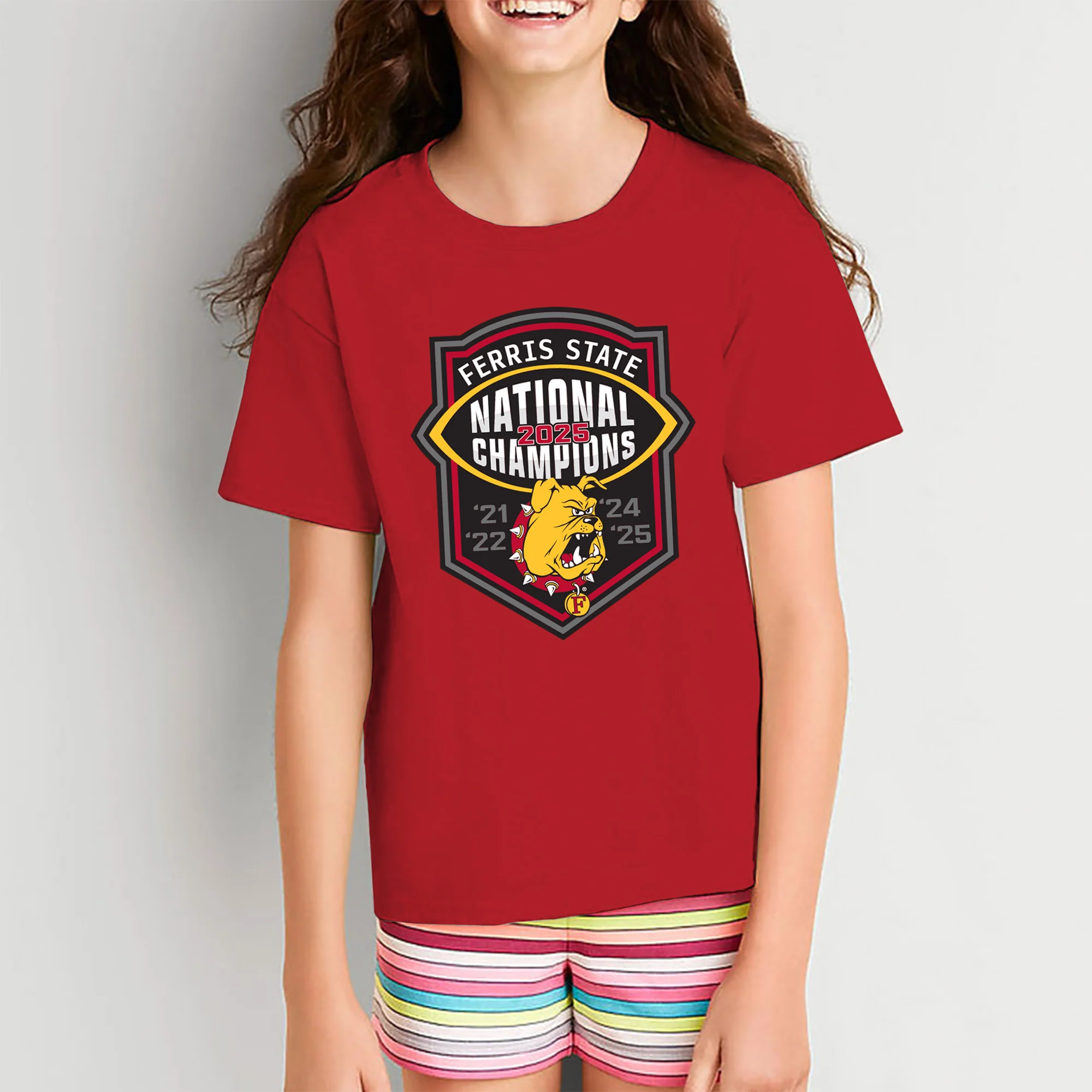 Ferris State 2025 Football National Champions Youth T-Shirt - Red - Image 4