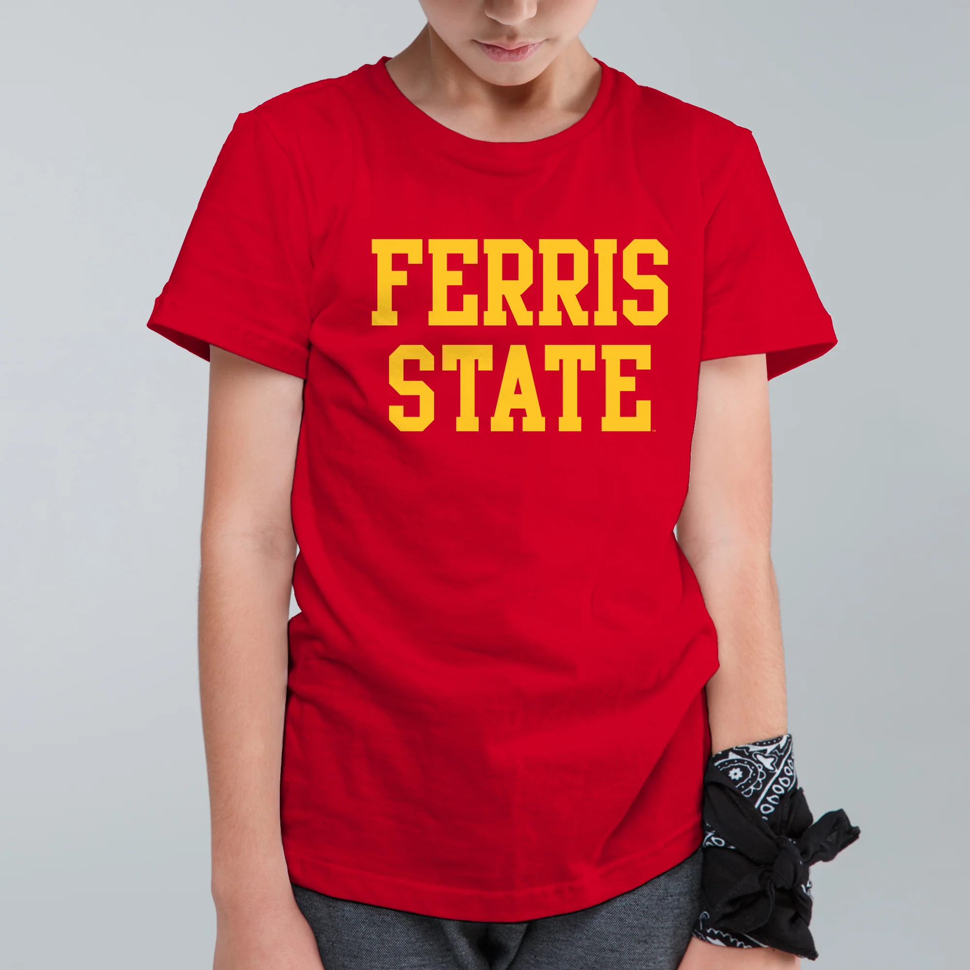 Ferris State University Bulldogs Basic Block Youth T Shirt - Red - Image 4