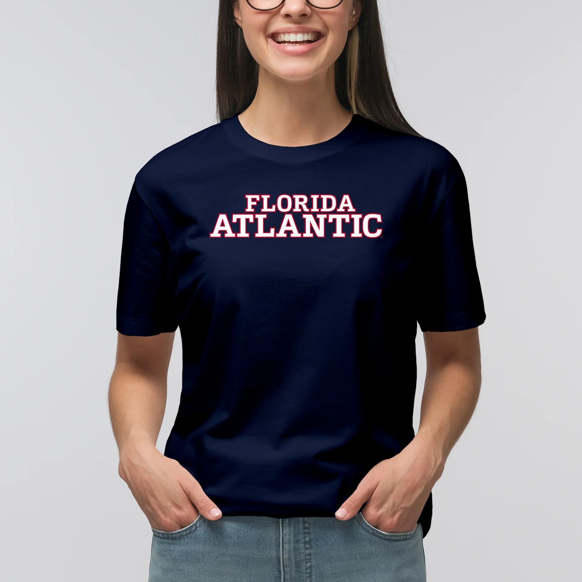 Florida Atlantic University Owls Basic Block Short Sleeve T Shirt - Navy - Image 4