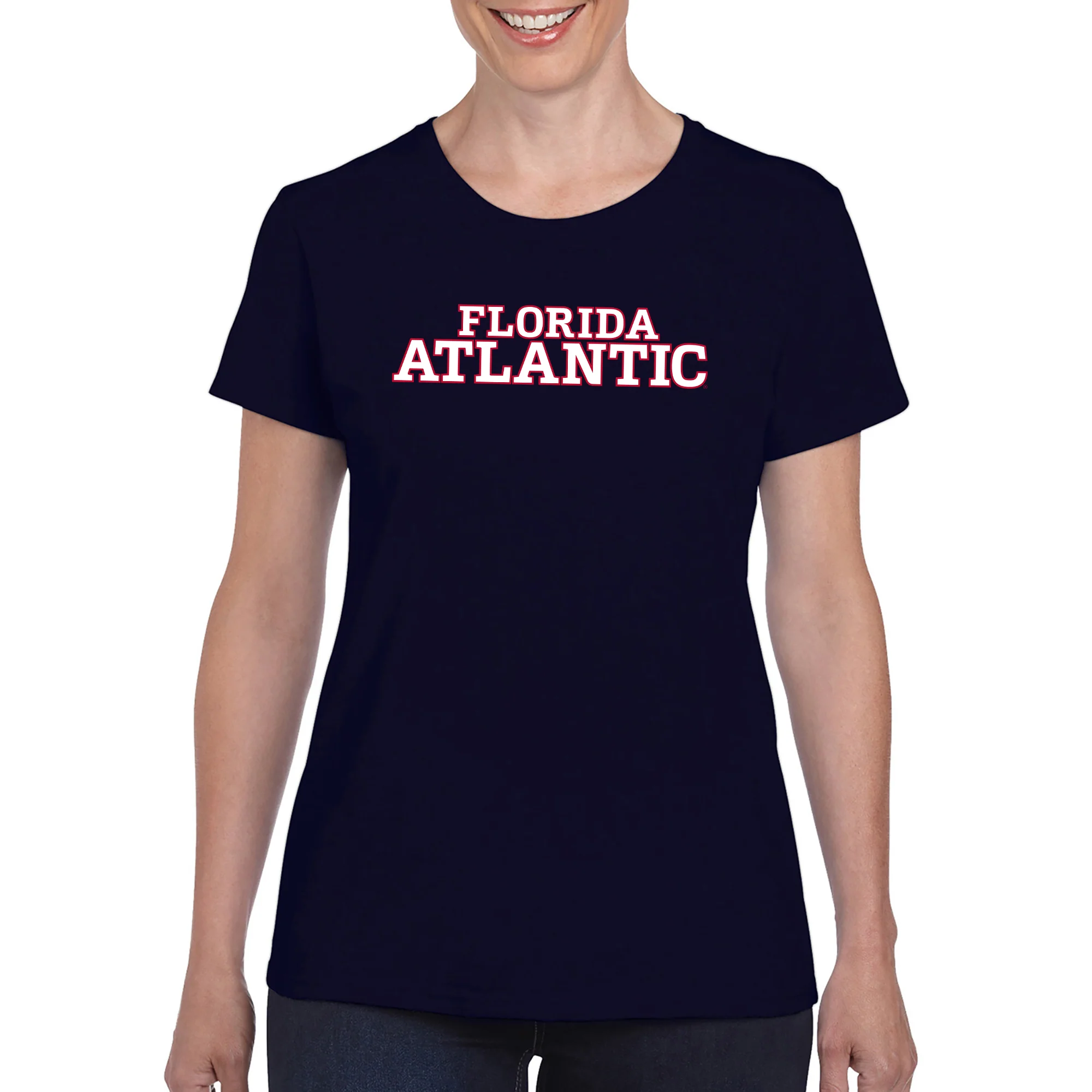 Florida Atlantic University Owls Basic Block Women's Short Sleeve T Shirt - Navy - Image 4
