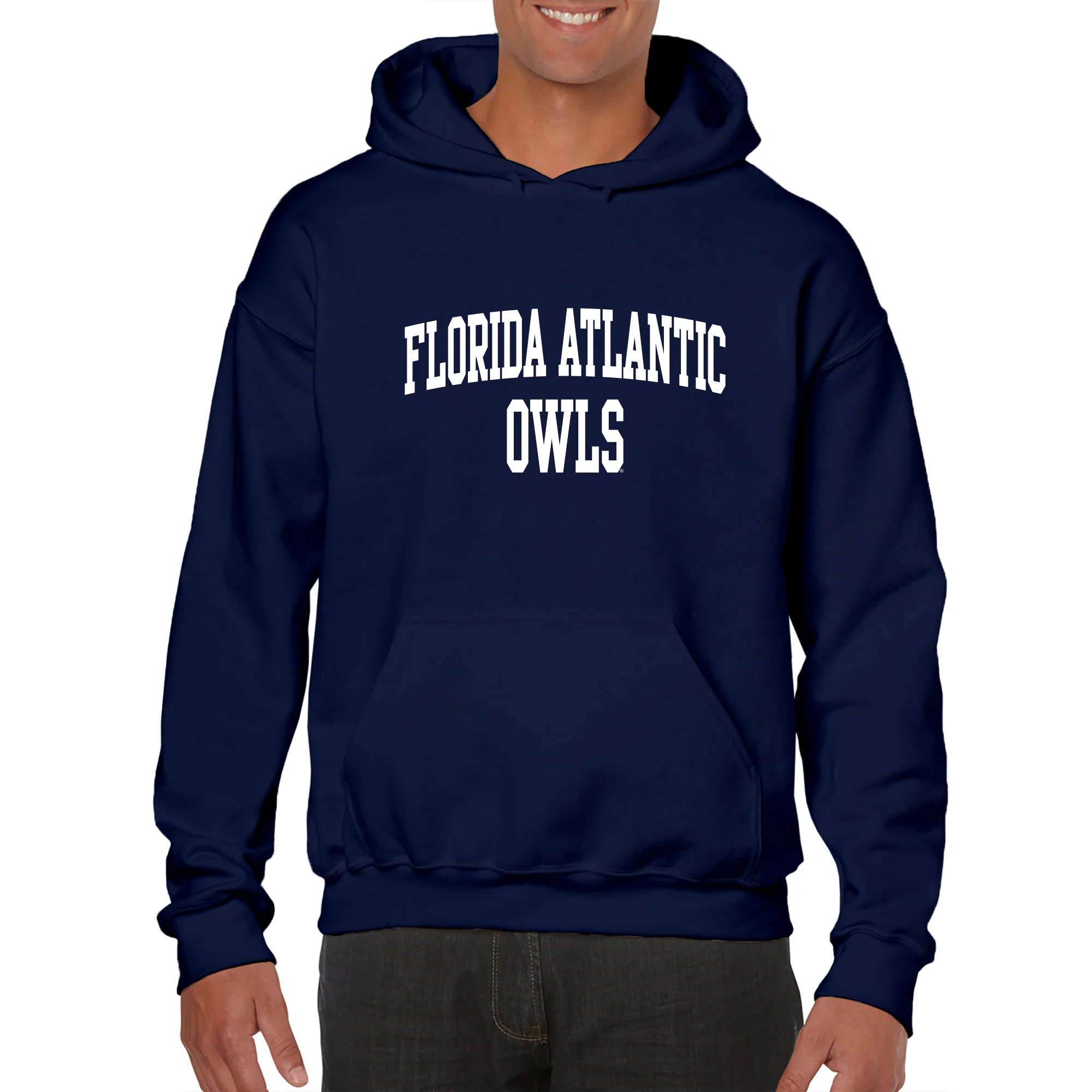 Florida Atlantic University Owls Front Back Print Heavy Blend Hoodie - Navy - Image 3