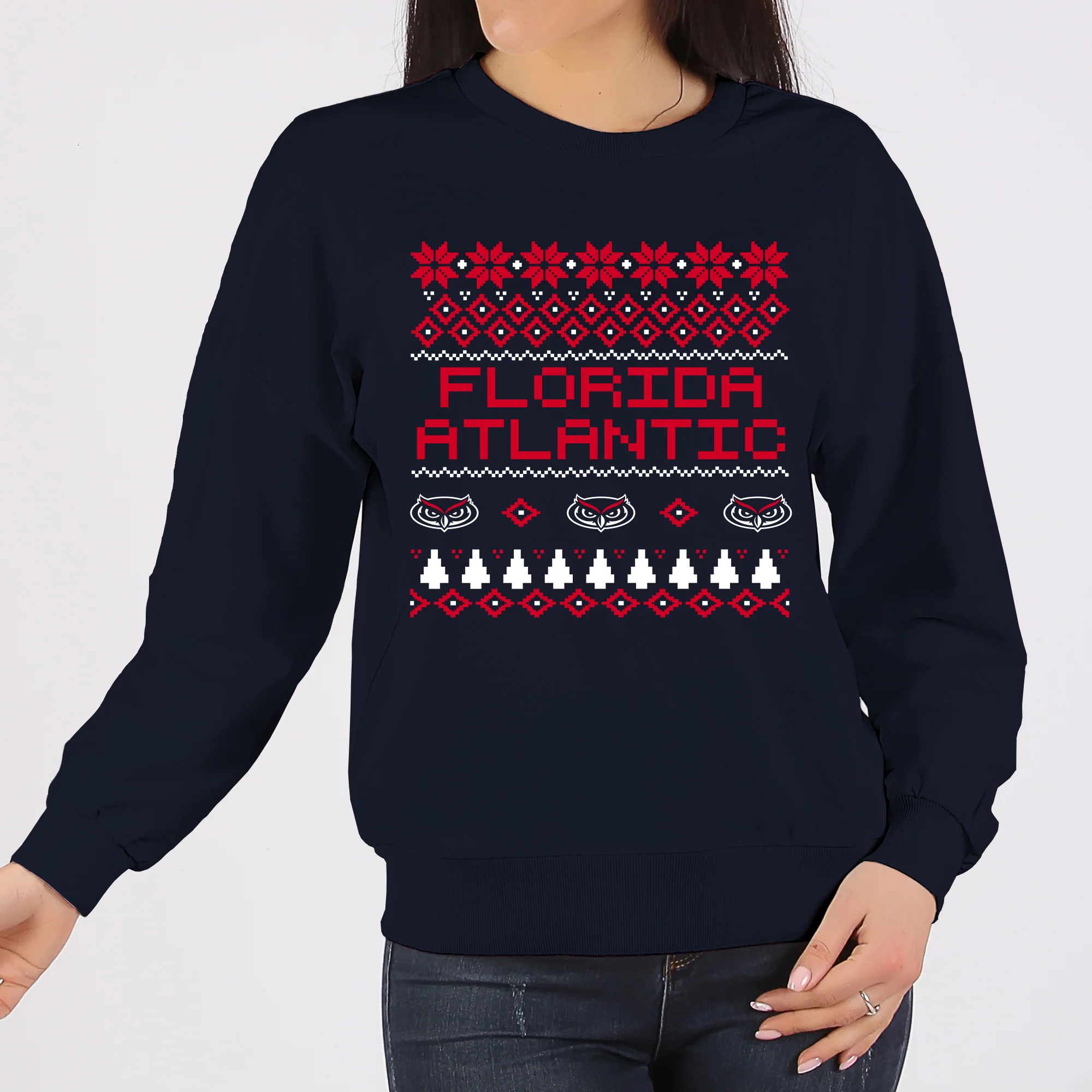 Florida Atlantic Holiday Sweater Crewneck - Navy - Image 4