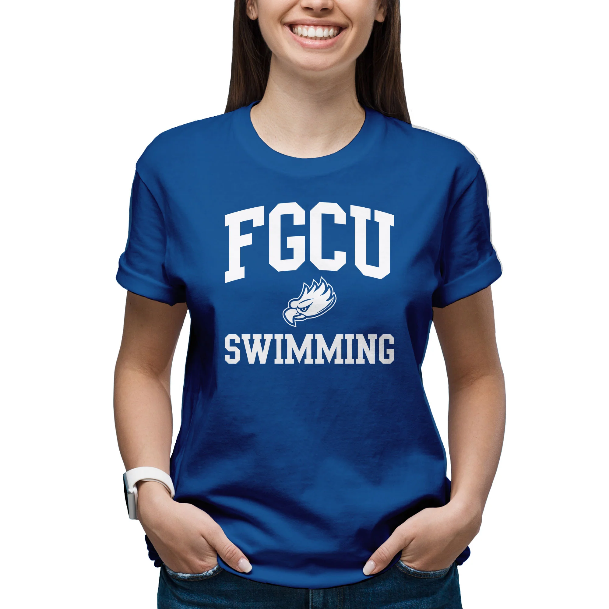 Florida Gulf Coast University Eagles Arch Logo Swimming Short Sleeve T Shirt - Royal - Image 4