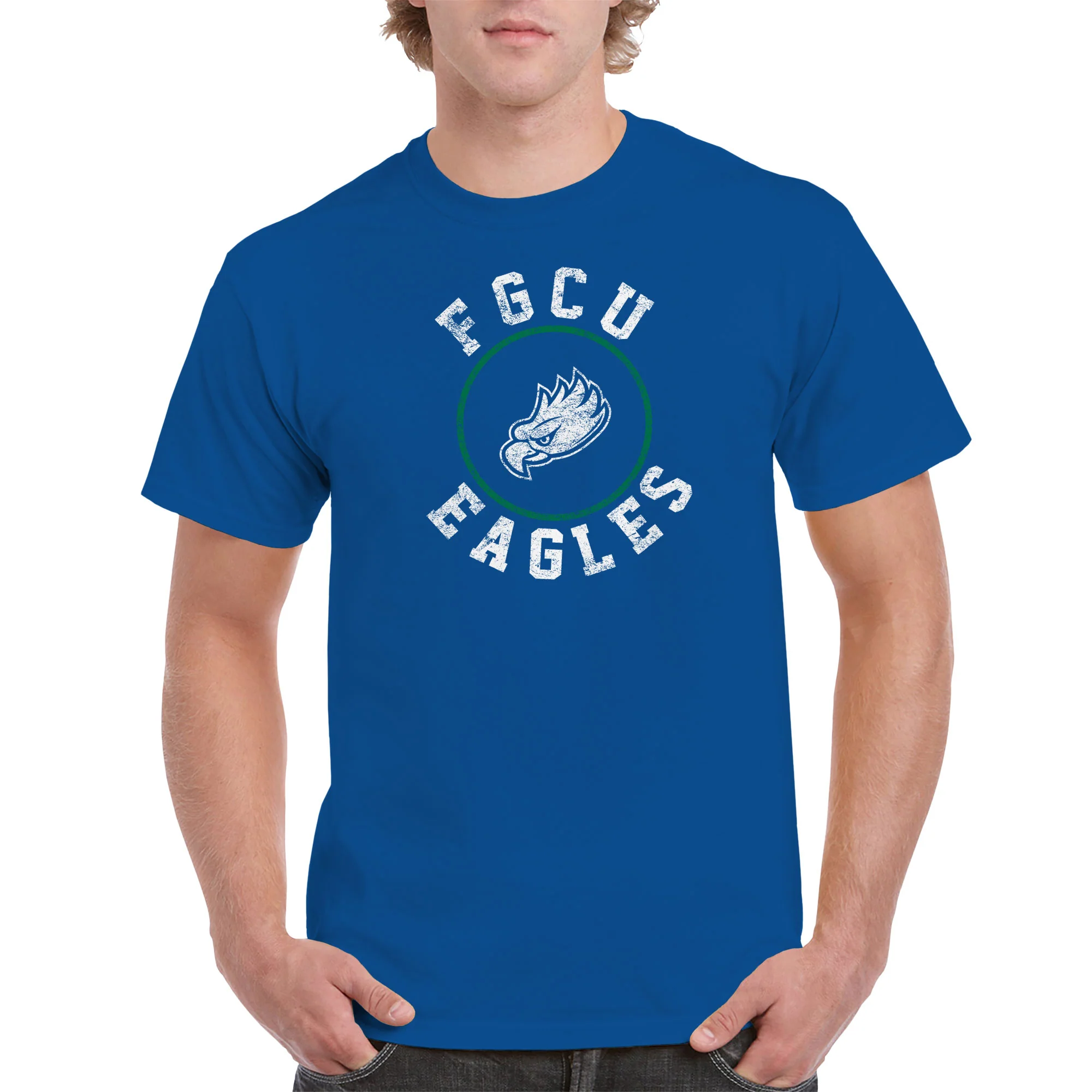 Florida Gulf Coast University Eagles Distressed Circle Logo Short Sleeve T Shirt - Royal - Image 3
