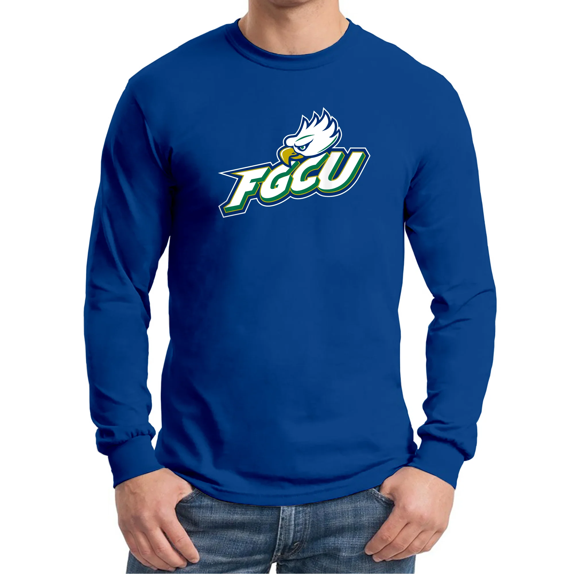 FGCU Florida Gulf Coast University Eagles Primary Logo Long Sleeve T Shirt - Royal - Image 3