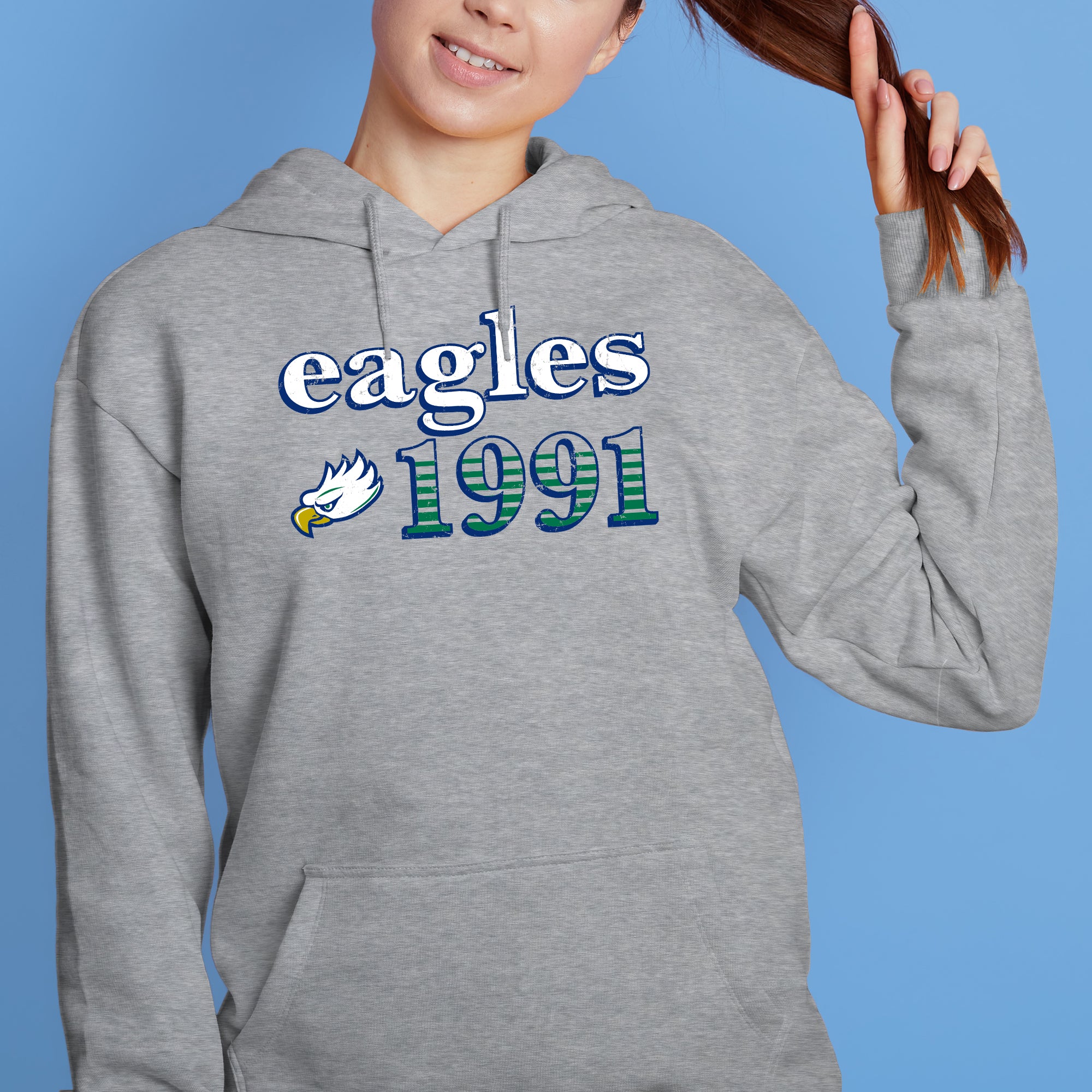 Florida Gulf Coast University Eagles Throwback Year Stripe Hoodie - Sport Grey - Image 4