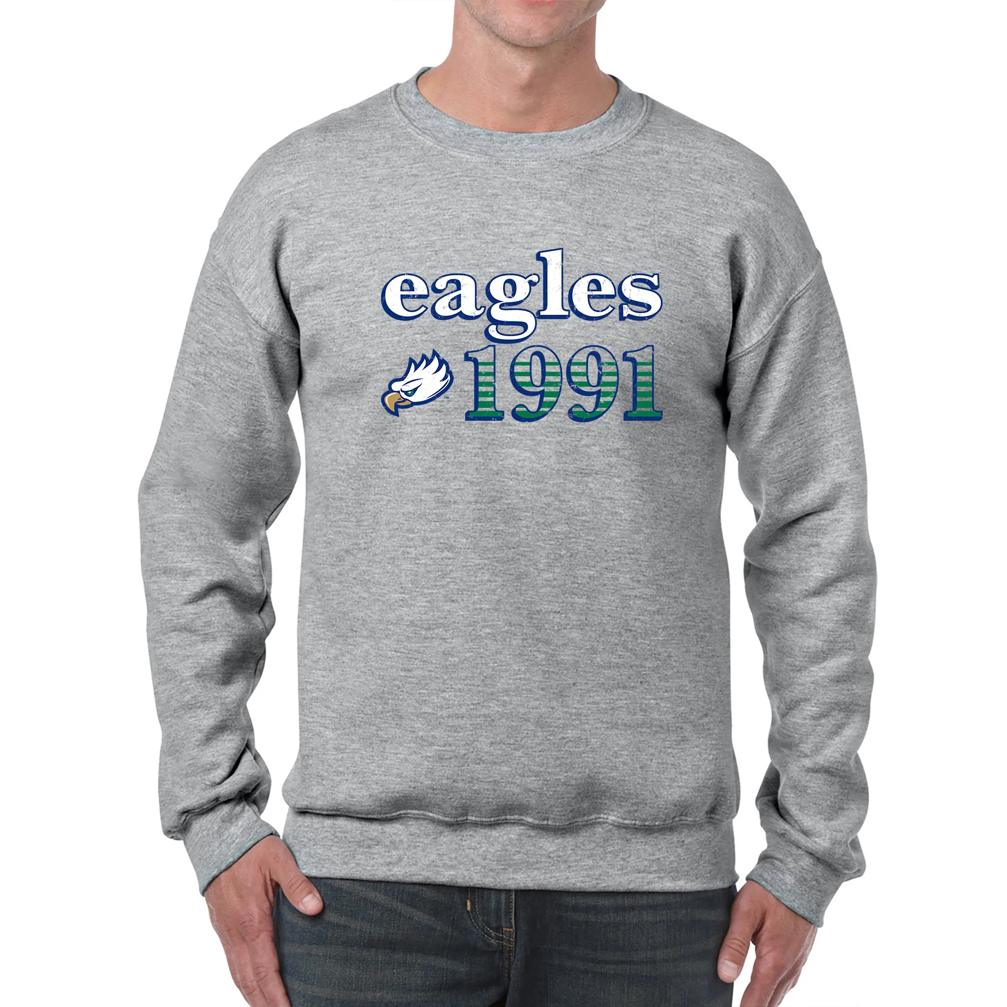 Florida Gulf Coast University Eagles Throwback Year Stripe Crewneck - Sport Grey - Image 3