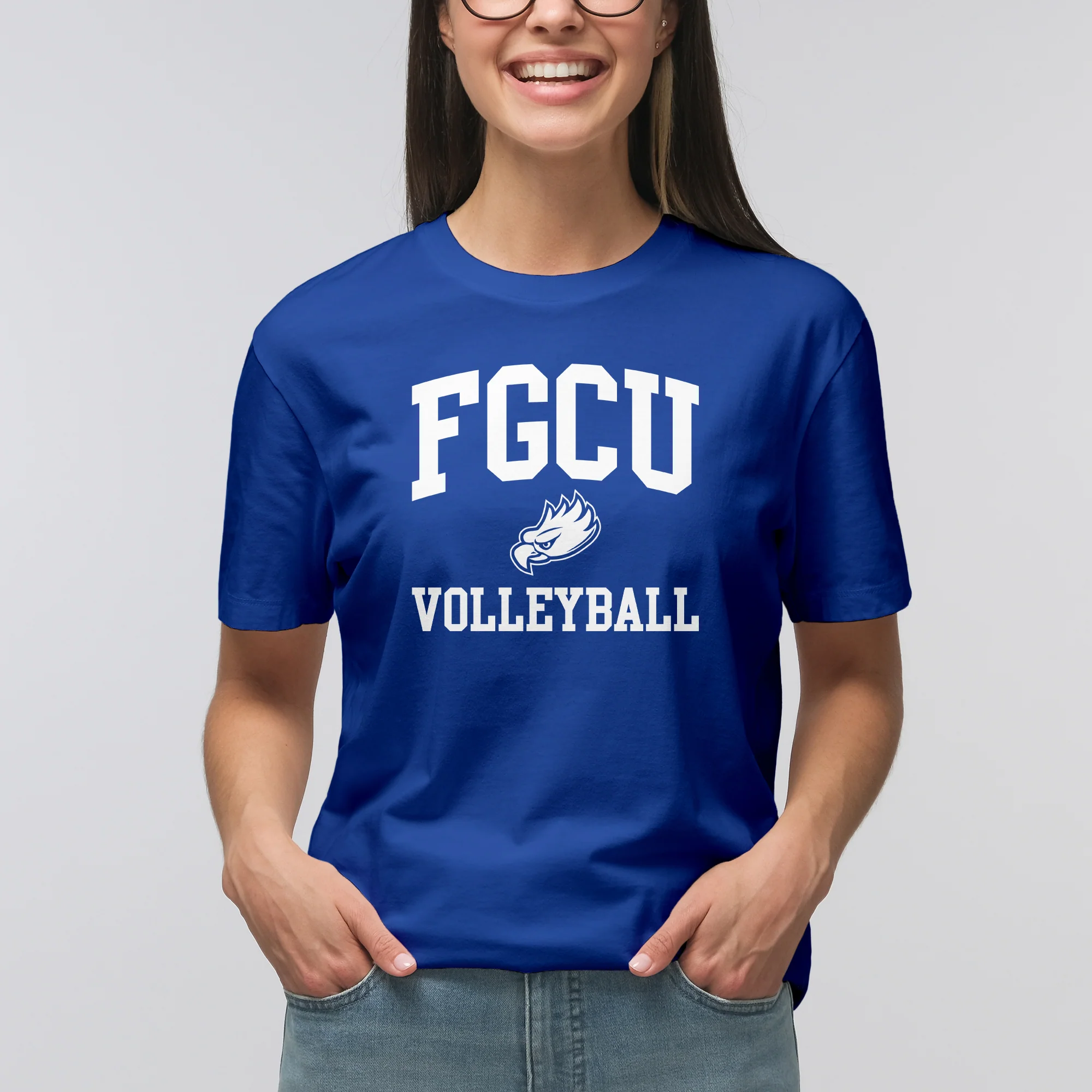 Florida Gulf Coast University Eagles Arch Logo Volleyball Short Sleeve T Shirt - Royal - Image 4
