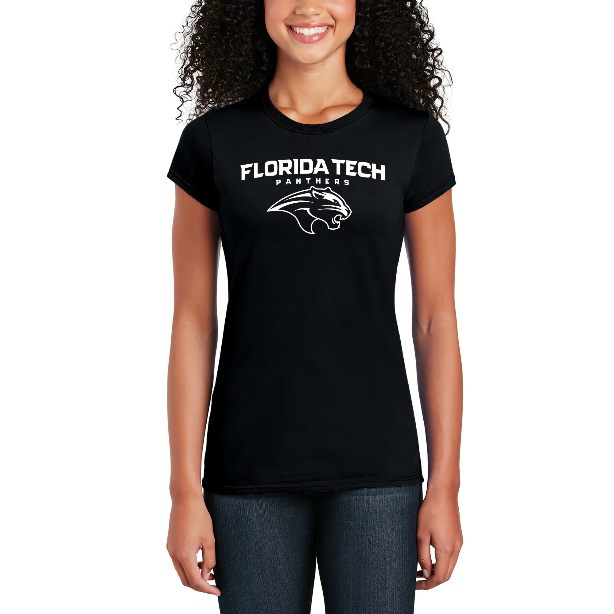 Florida Institute of Technology Panthers Arch Logo Women's T Shirt - Black - Image 3