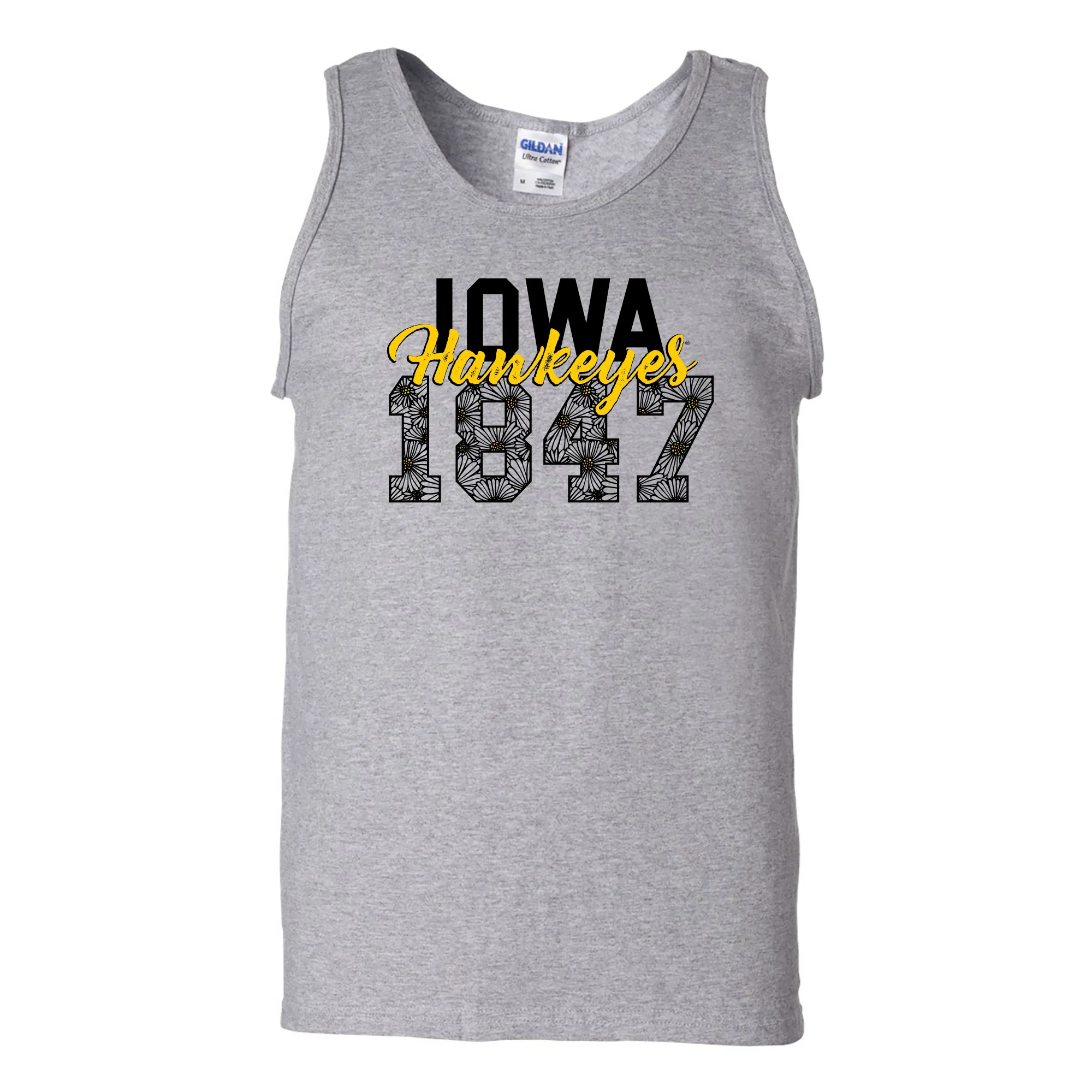 Iowa Hawkeyes Flower Power Heavy Cotton Tank Top - Sport Grey