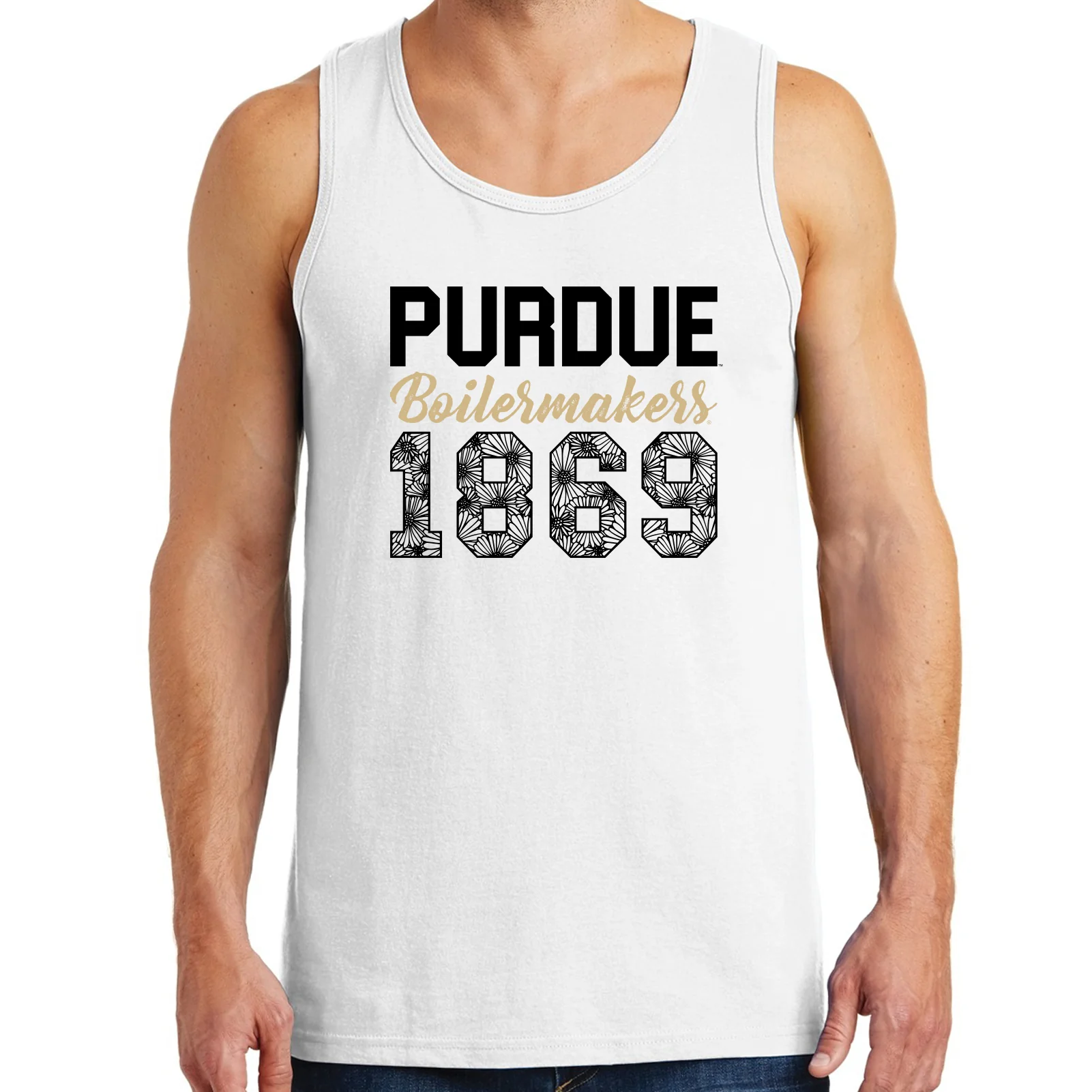 Flower Power Purdue Boilermakers Heavy Cotton Tank Top - White - Image 4