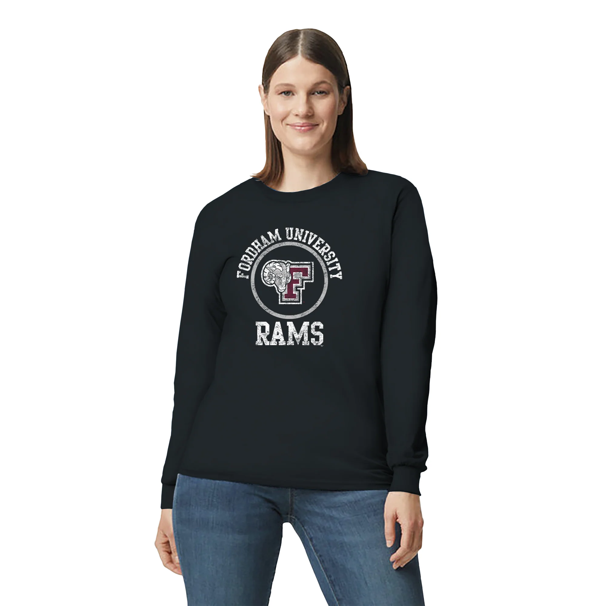 Fordham University Rams Distressed Circle Logo Long Sleeve T-Shirt - Black - Image 4