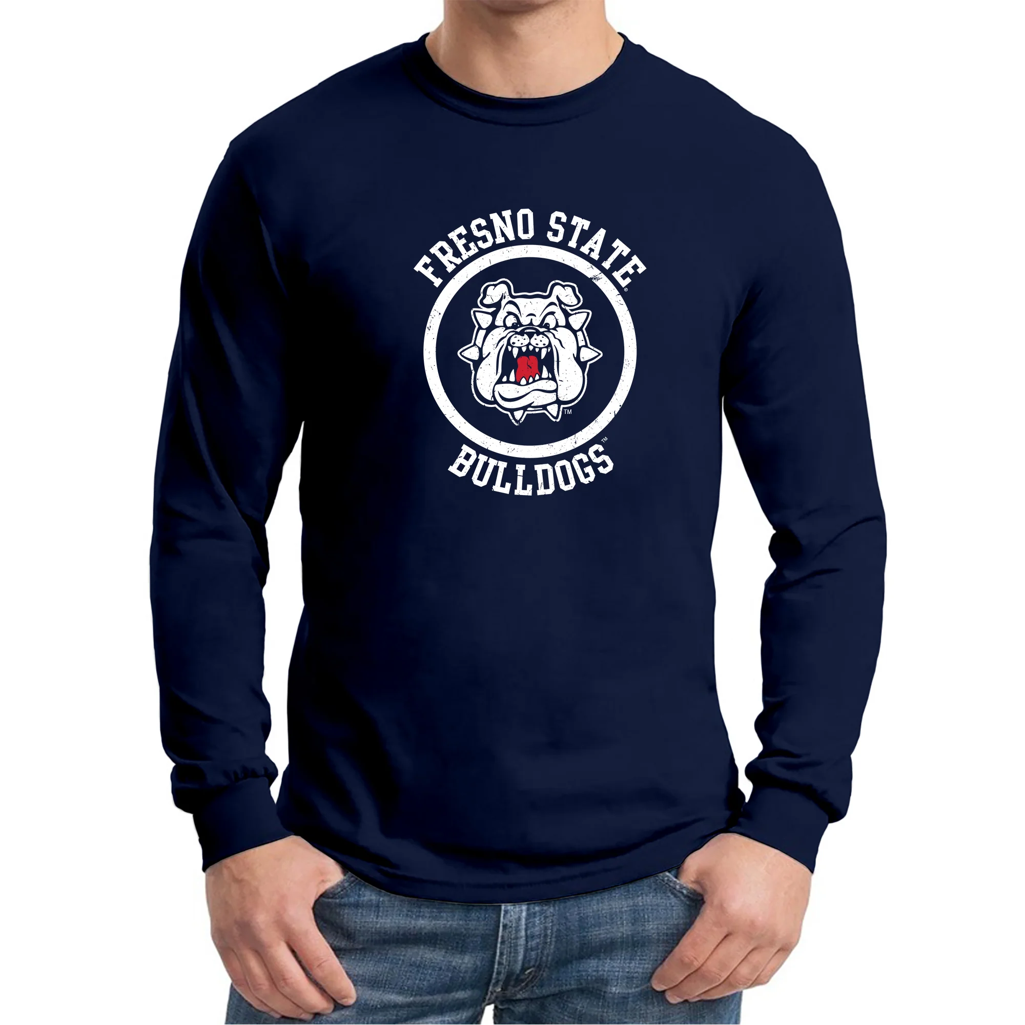 Fresno State Bulldogs Distressed Circle Logo Long Sleeve T-Shirt - Navy - Image 3