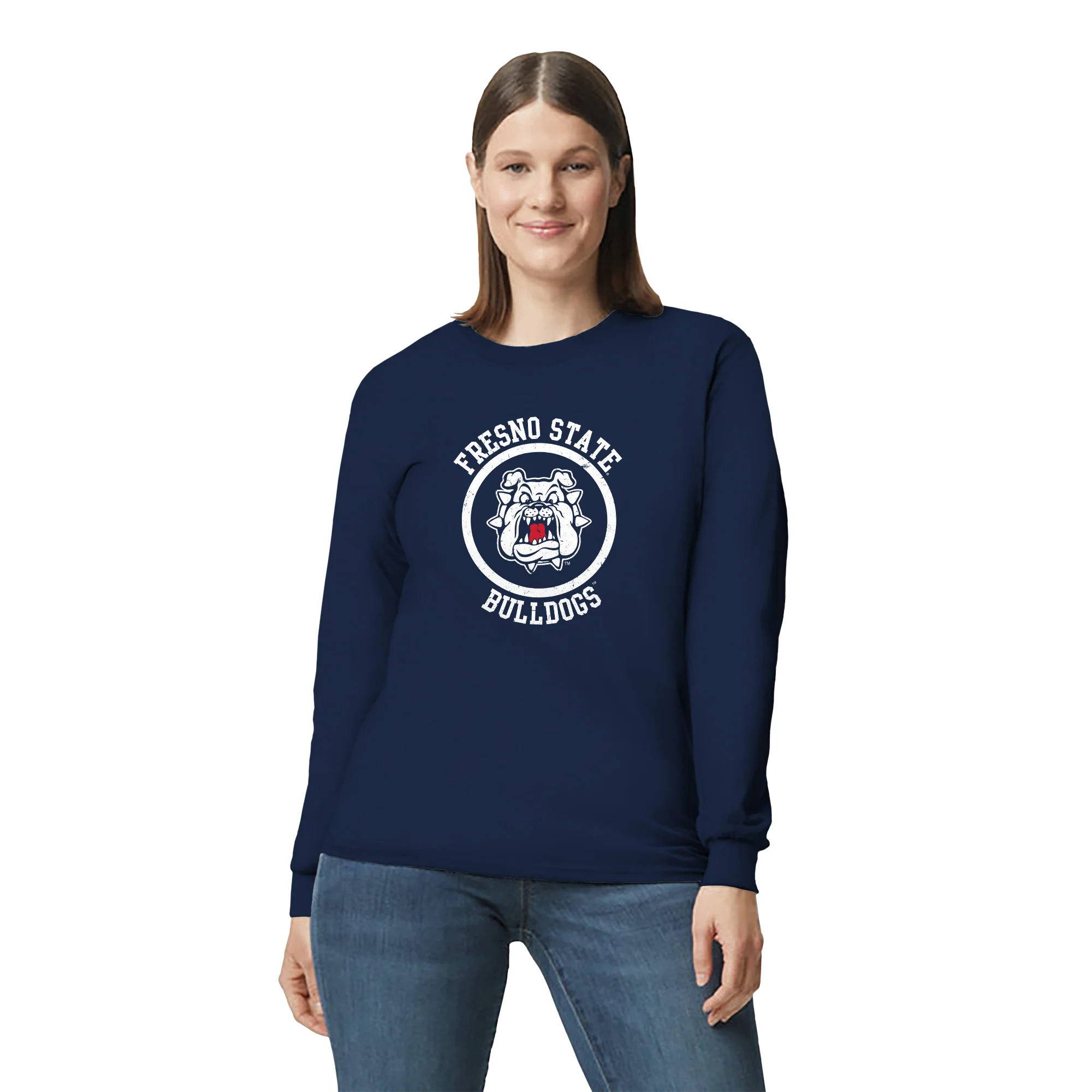 Fresno State Bulldogs Distressed Circle Logo Long Sleeve T-Shirt - Navy - Image 4