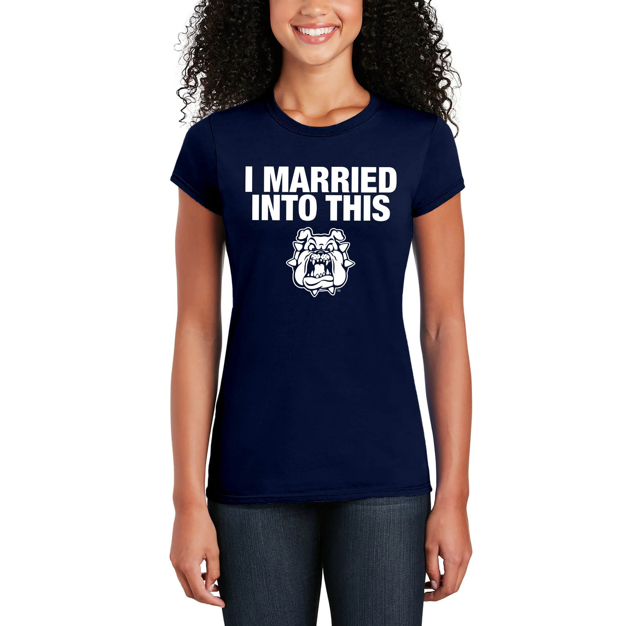 Fresno State Bulldogs I Married Into This Women's T-Shirt - Navy - Image 4