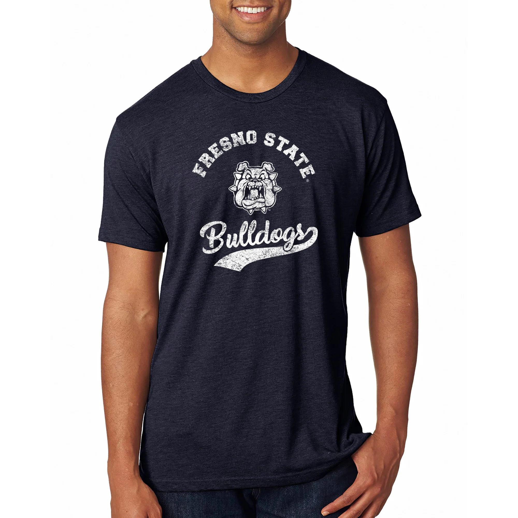 Fresno State Bulldogs Retro Script Premium Triblend T-Shirt - Vintage Navy - Image 3