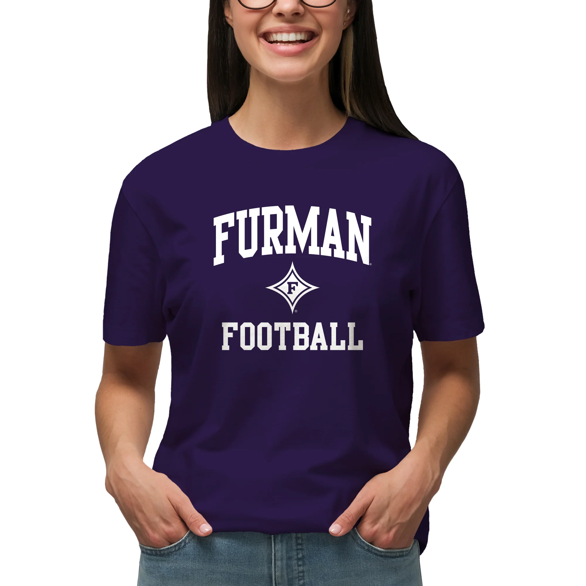 Furman Arch Logo Football T-Shirt - Purple - Image 4