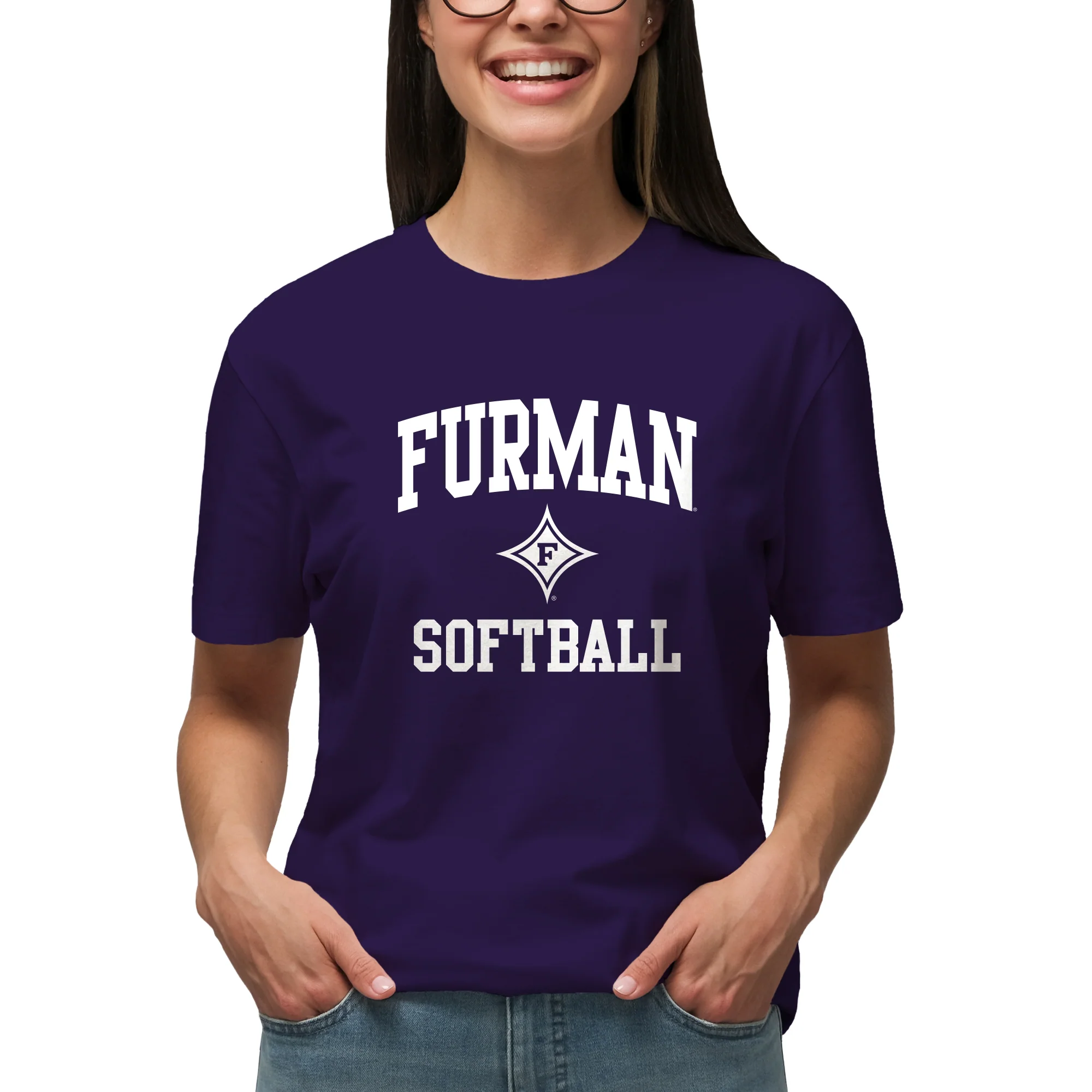 Furman Arch Logo Softball T-Shirt - Purple - Image 4
