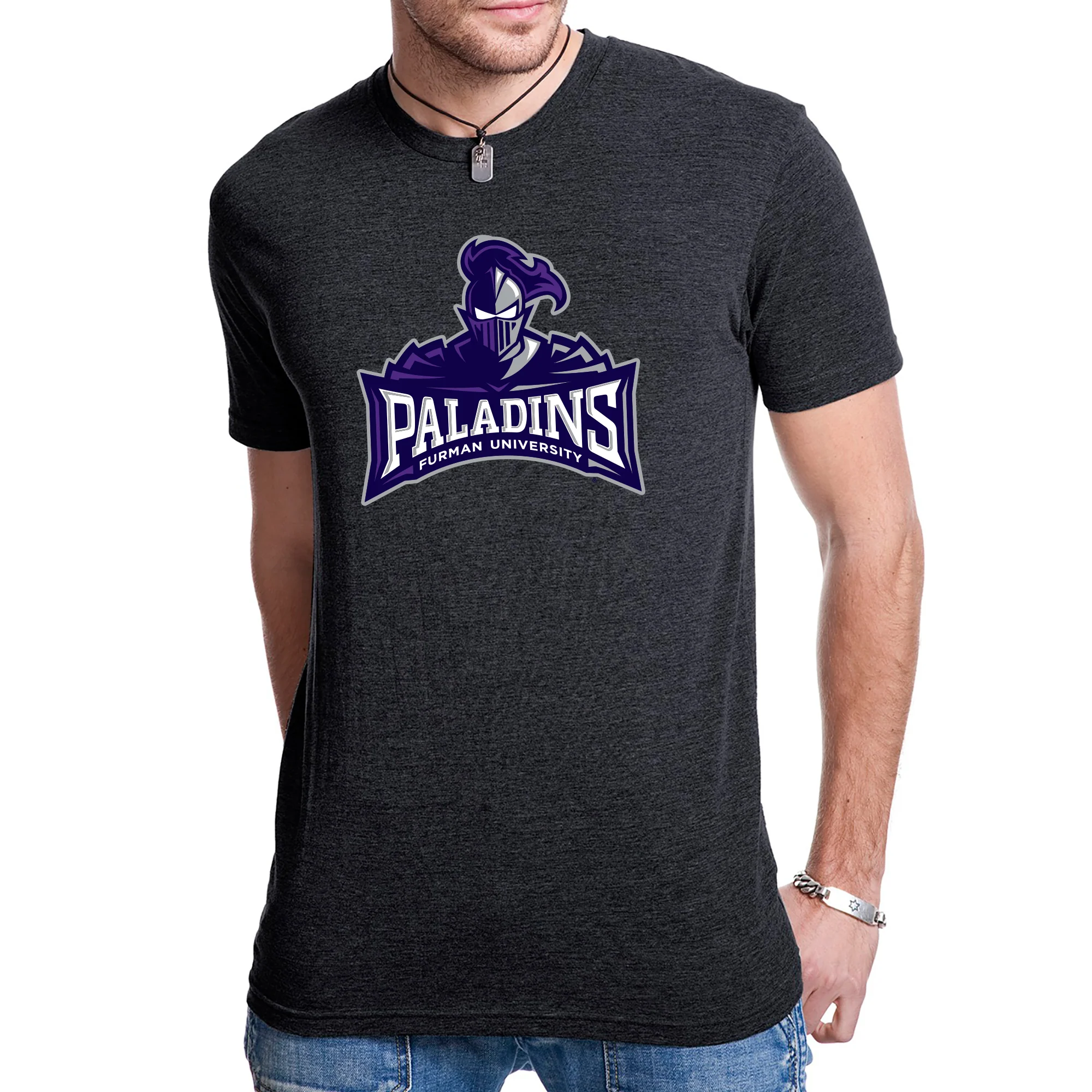 Furman Mascot Spirit Mark Triblend T-Shirt - Vintage Black - Image 3